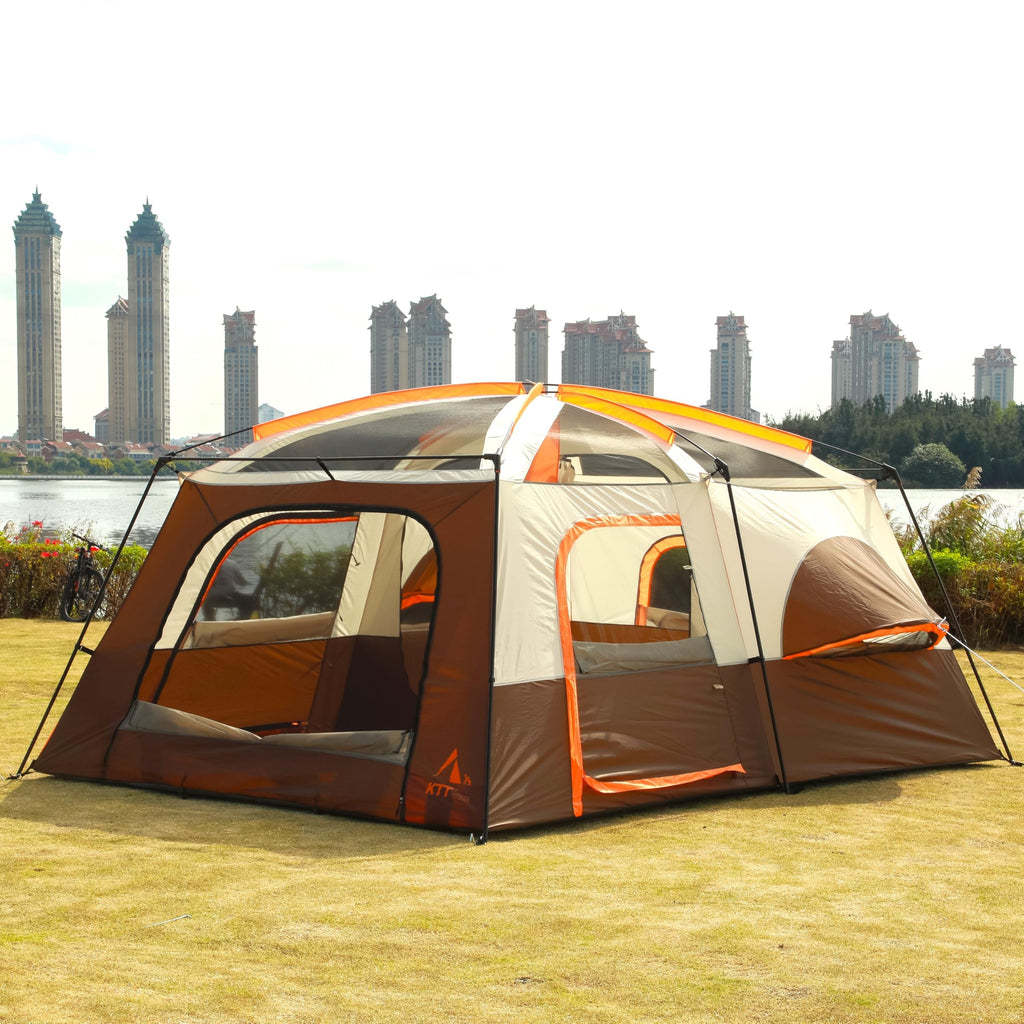 Ktt Extra Large Tent 12 Person,Family Cabin Tents,Full Rainfly,2 Rooms,2 Bay-Windows And 3 Doors 3 Windows With Mesh,Waterproof,