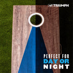 Triumph LED 2x4 Blue/Grey Cornhole Set - Regulation Light-Up Bag Toss Boards with 8 Weather-Resistant Bean Bags - Durable All-Wo