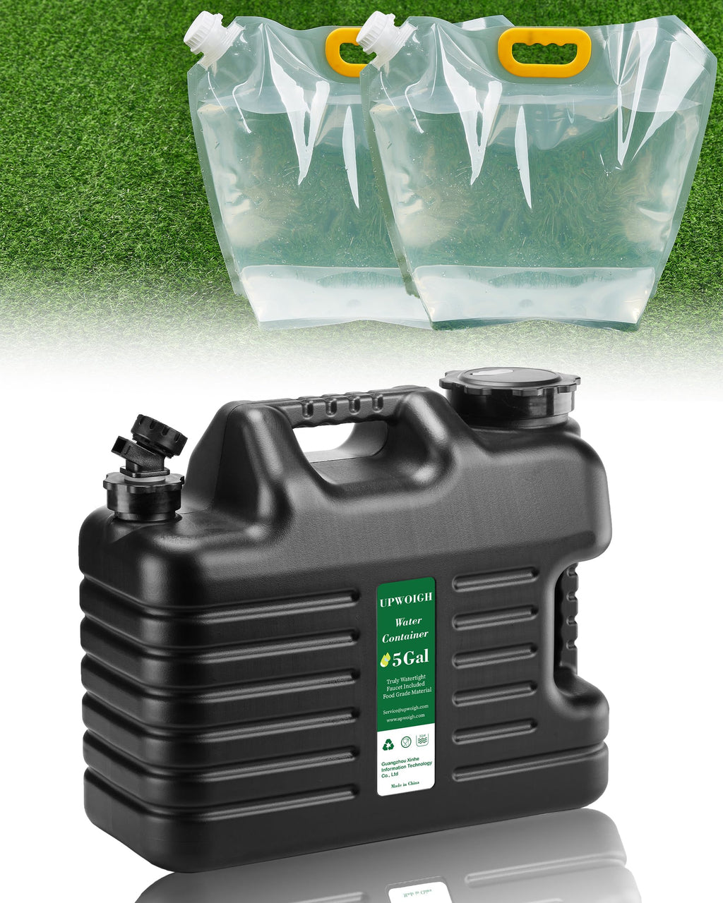 5 Gallon Water Jug(16X13.2X7In)And 2.6Gal Collapsible Water Bag Set Of 2,Bpa Free Water Tank Overlanding Gear Containers, Campin