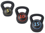 Fitvids Wide Grip Kettlebell Exercise Fitness Weight Set - Includes 5 lbs - 30LB Set of 3: 5/10/15LB - Black