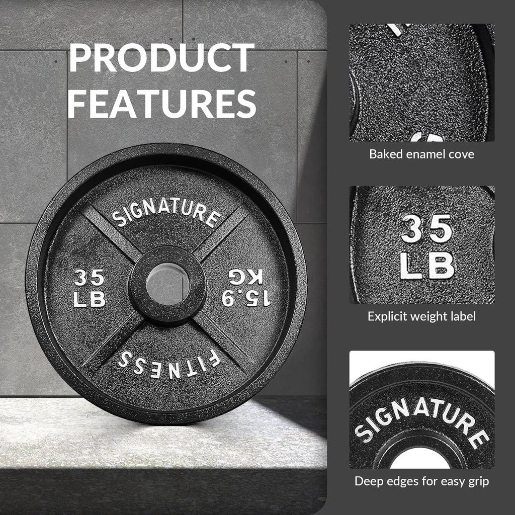 Fitvids Deep Dish 2-Inch Olympic Cast Iron Weight Plates with E-Coating  35lb (SET OF 2)  Black