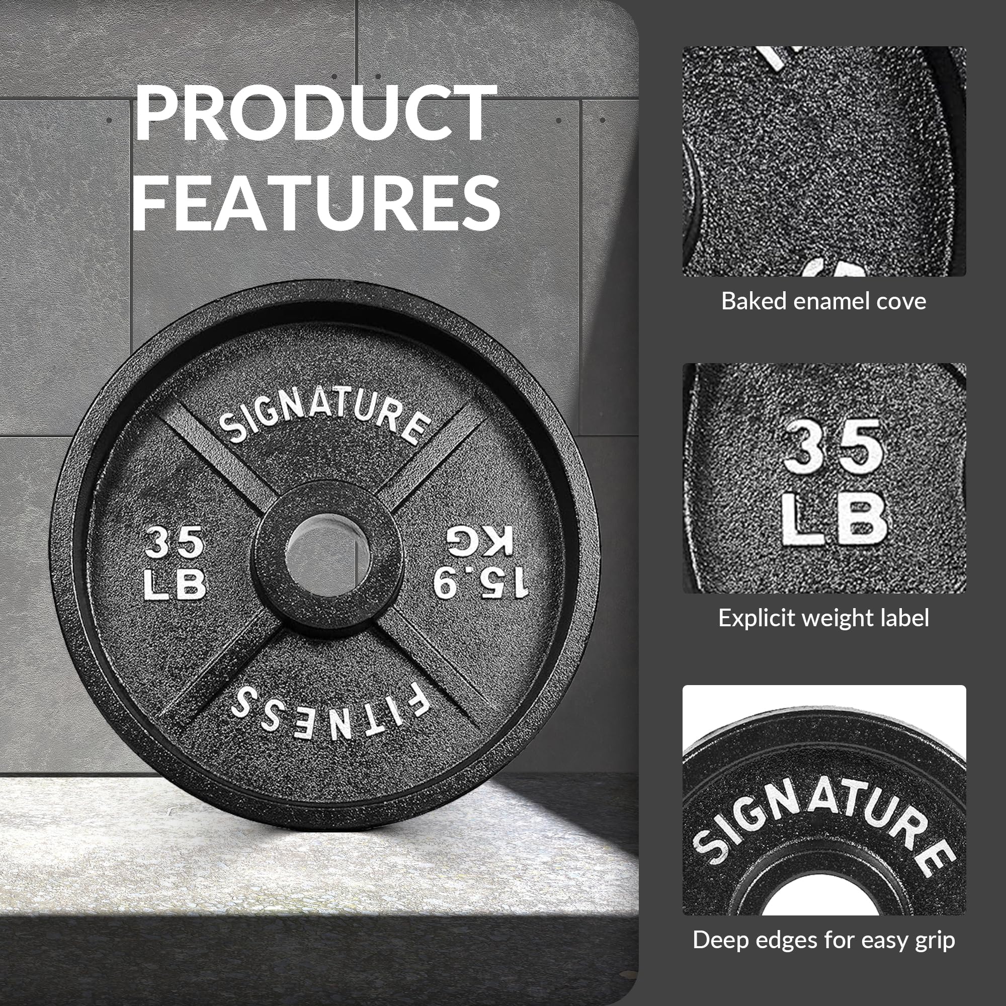 Fitvids Deep Dish 2-Inch Olympic Cast Iron Weight Plates with E-Coating  35lb (SET OF 2)  Black