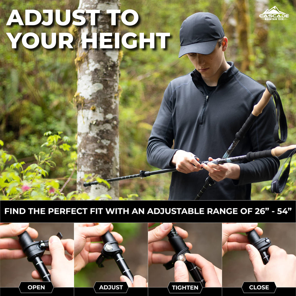 Cascade Mountain Tech Trekking Poles - Carbon Fiber Walking Or Hiking Sticks With Quick Adjustable Locks (Set Of 2), Blue