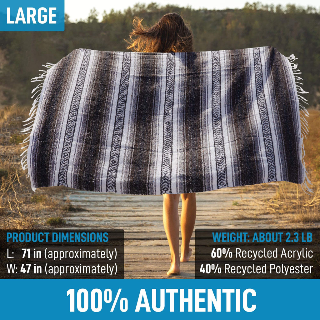 Authentic Extra Large Mexican Blanket - 70X50 Handwoven Yoga, Serape, Artisanal Falsa, Beach, Camping, Picnic, Outdoor Blanket (