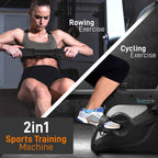 Serenelife 2-In-1 Rowing Machine & Bike - 8 Magnetic Resistance Levels, 264Lbs Capacity - Foldable & Portable Cardio Fitness Tra