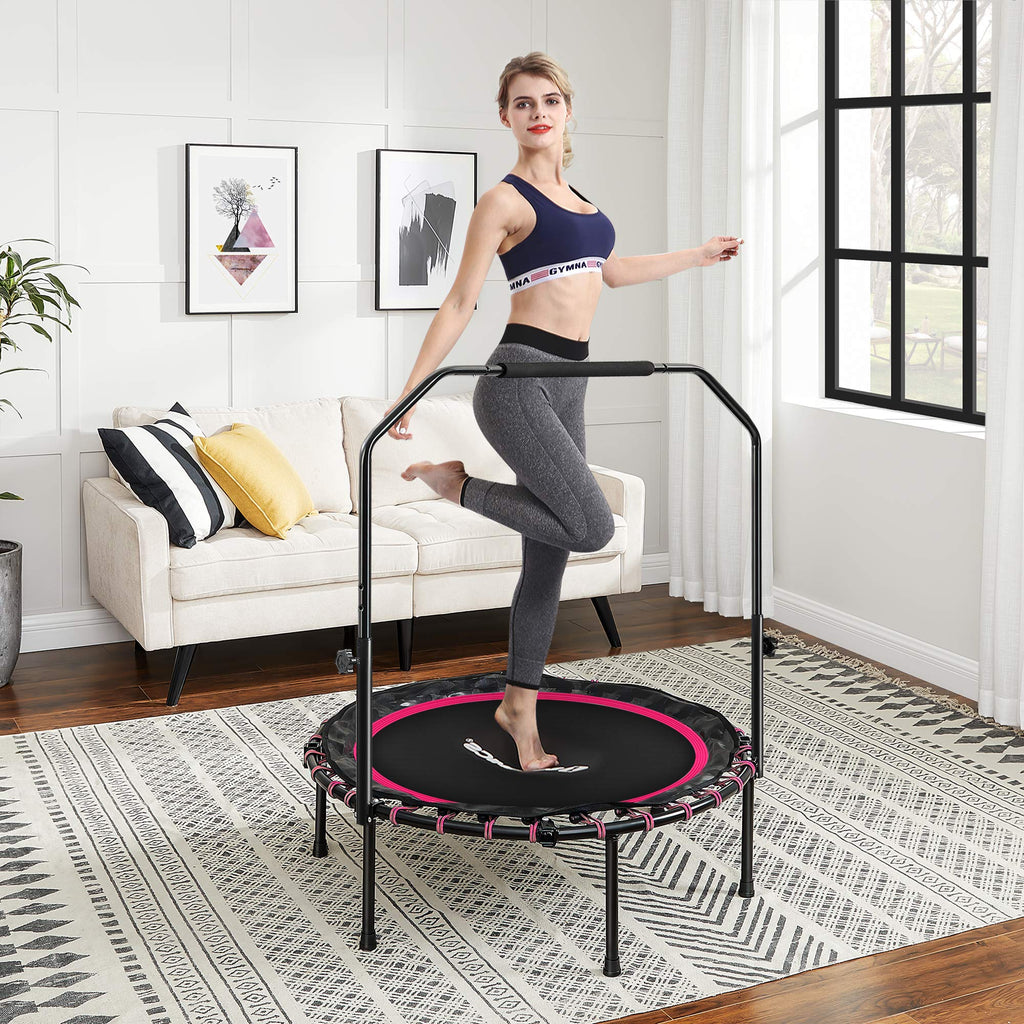 Songmics 40 Inches Mini Fitness Trampoline, Fitness Rebounder With Adjustable Handrail, Foldable Trampoline For At-Home Workout,