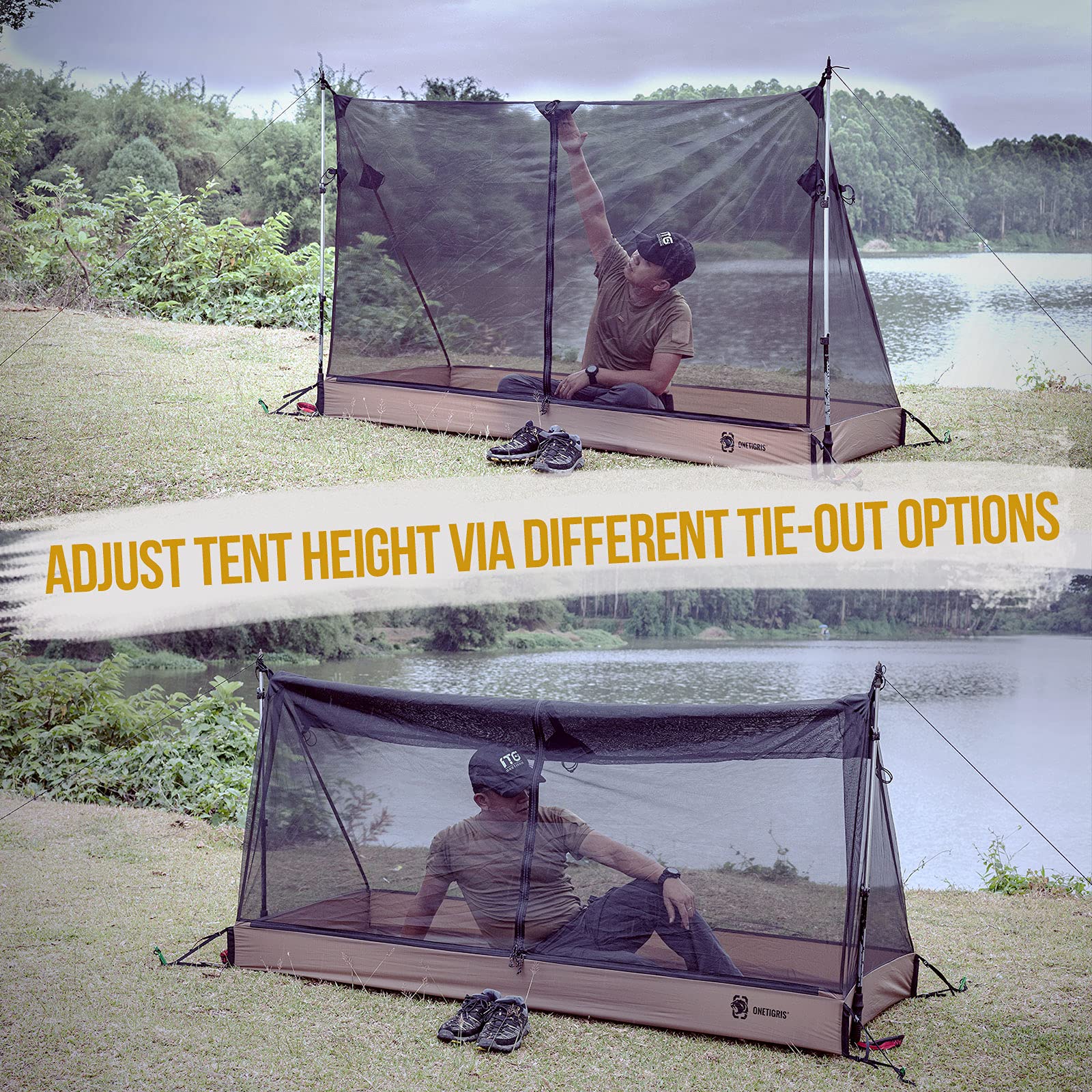 Onetigris Solo Mesh Screen Room With 3000 Waterproof Bathtub Floor, Ultralight 1 Person Screen House For Camping Backpacking Hik