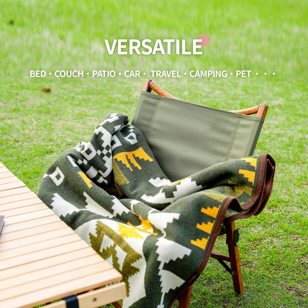 Acushla Merino Wool Camp Blanket - Warm Thick Washable Large Outdoor Camping Sleeping Throw Blanket All Weather Aztec Style 63''
