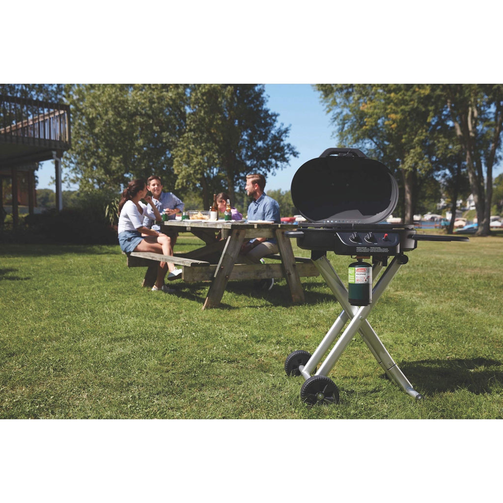 Coleman Roadtrip 225 Portable Stand-Up Propane Grill, Gas Grill With Push-Button Starter, Folding Legs & Wheels, Side Table, & 1