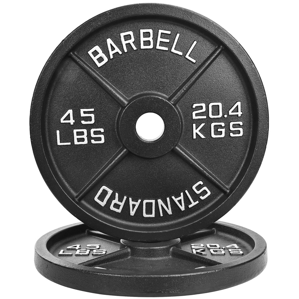 Fitvids Olympic Cast Iron 2-Inch Weight Plate for Strength Training & Weightlifting, Multiple Weights Available, 45LB (Pair)