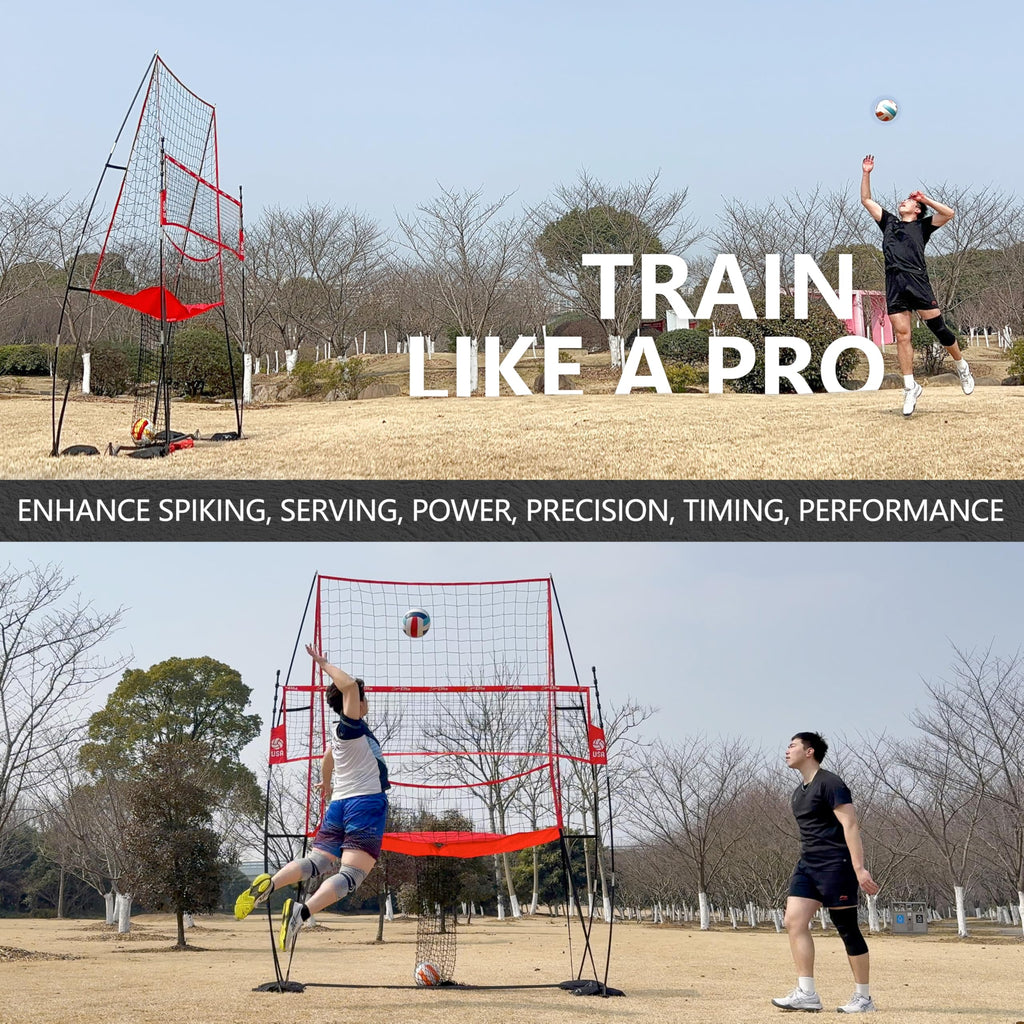 Jolorly 2-In-1 Volleyball Practice Net Station With Patented 5-Height (6'6'' To 8'), Heavy Duty Training System For Hitting Spik