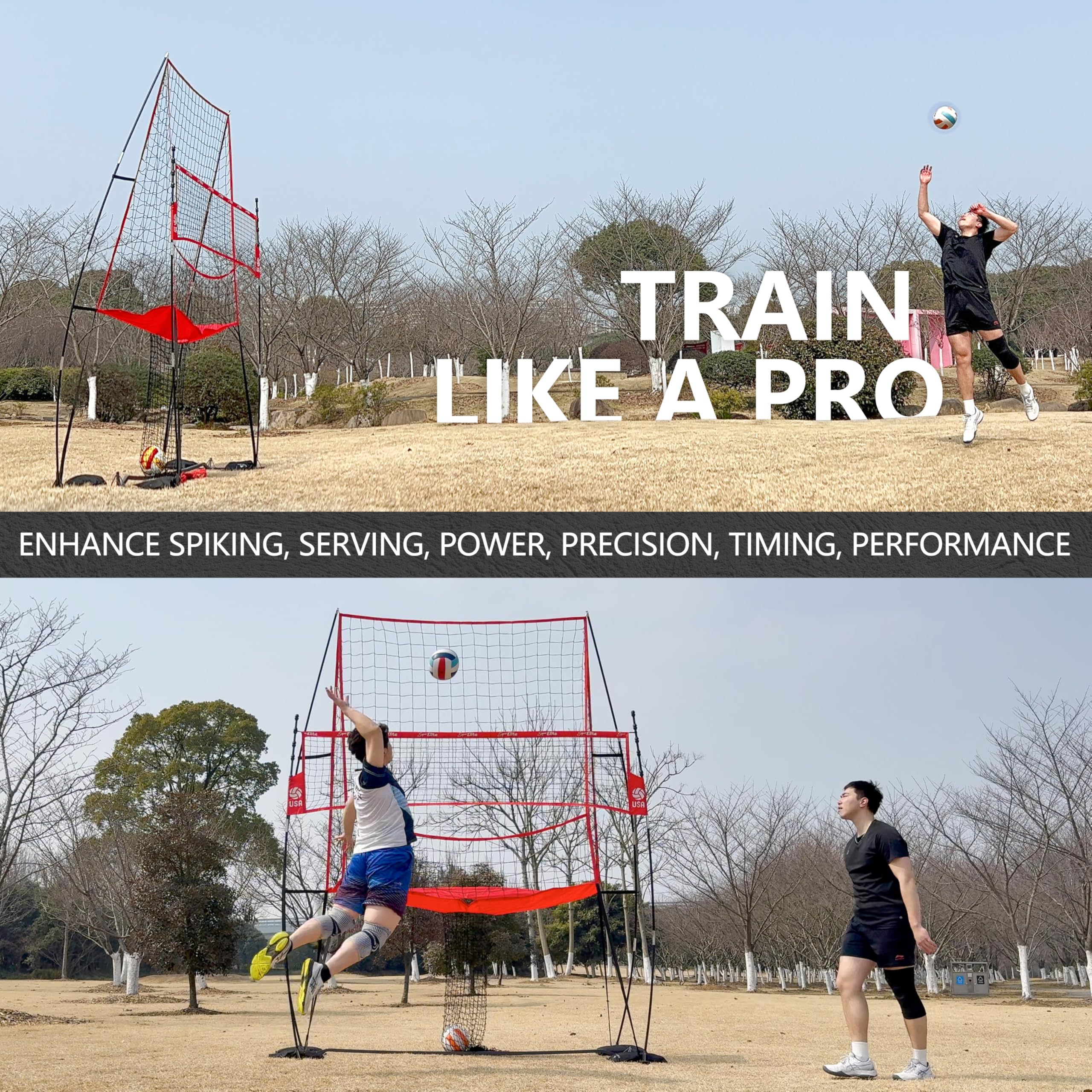 Jolorly 2-In-1 Volleyball Practice Net Station With Patented 5-Height (6'6'' To 8'), Heavy Duty Training System For Hitting Spik