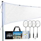 Franklin Sports Badminton Net Set - 4 Aluminum Rackets, 2 Birdies, Adjustable Net And Stakes - Backyard Or Beach Badminton Set -