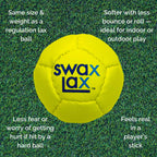Swax Lax Lacrosse Training Ball - Indoor Outdoor Practice Less Bounce & Rebounds (Yellow)
