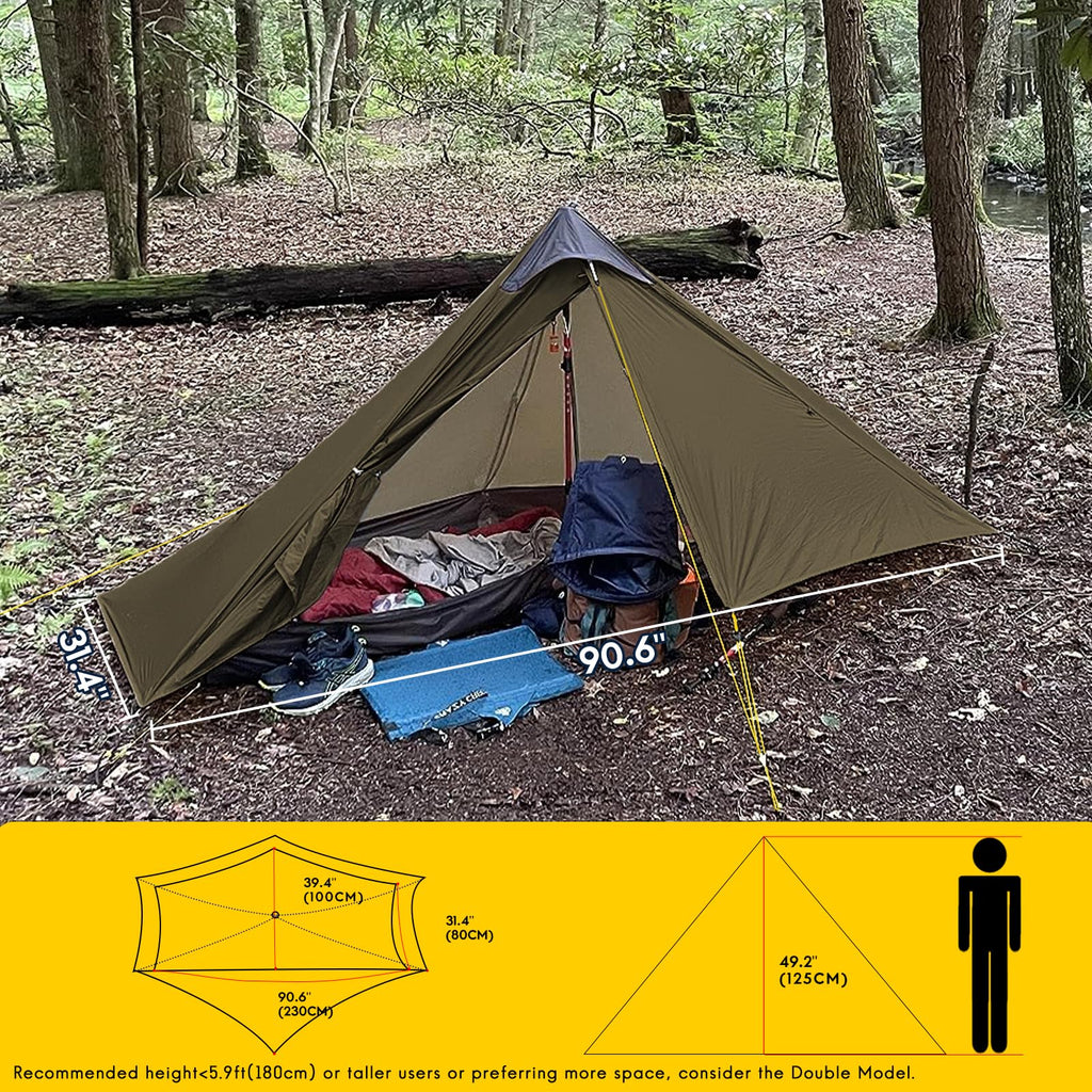 Lanshan Ultralight Tent 3-Season Waterproof Backpacking Tent For 1-Person Camping, Trekking, Climbing, Hiking, 1 Person, Khaki