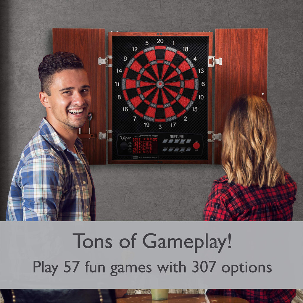Viper By Gld Products Neptune Electronic Dartboard Cabinet Combo Pro Size Over 55 Games Large Auto-Scoring Lcd Cricket Display E