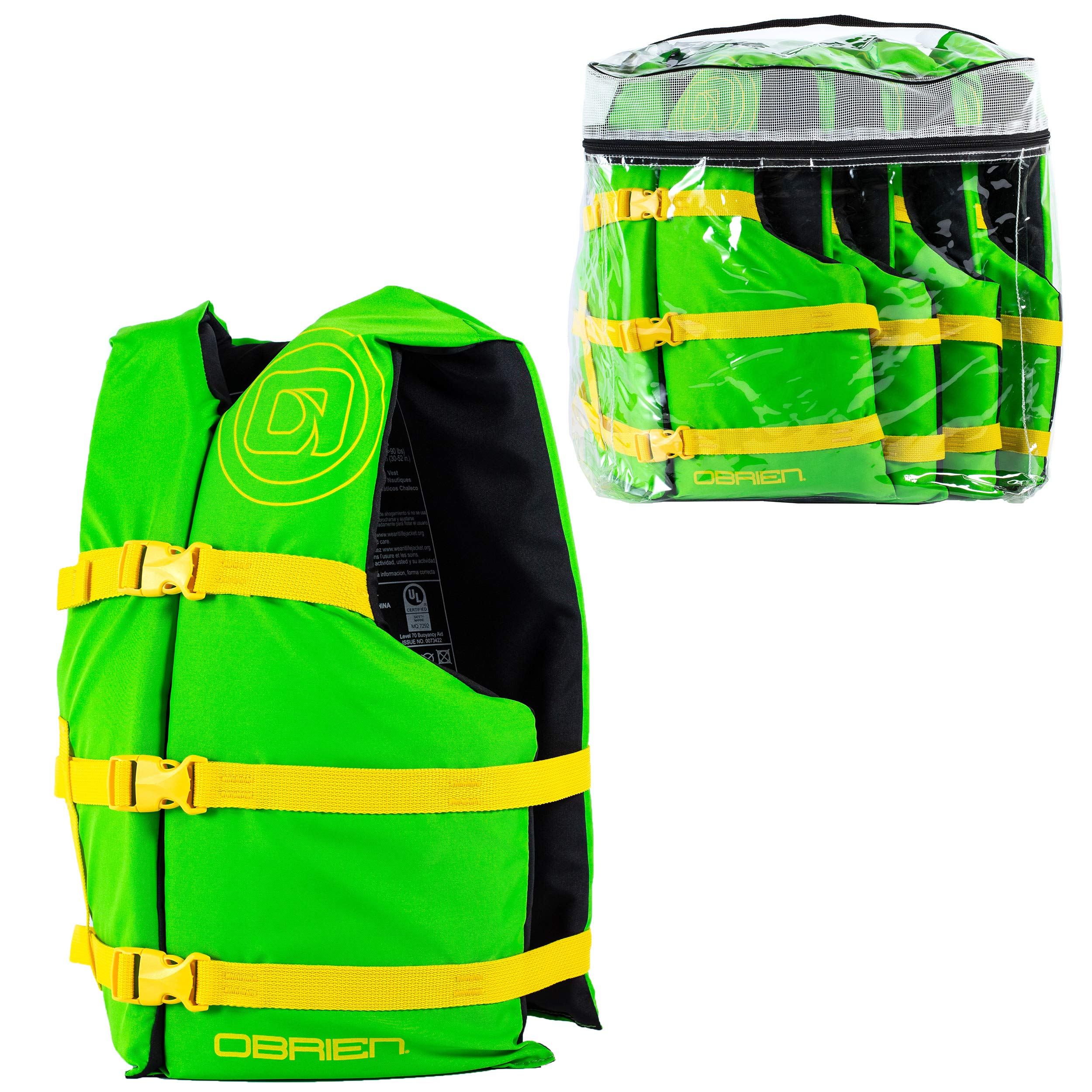 Obrien 4 Pack General Purpose Life Jackets, Green/Yellow