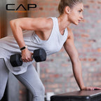 CAP Barbell 150lb Comfort Grip Rubber Hex Dumbbell Set with Vertical Yellow Rack
