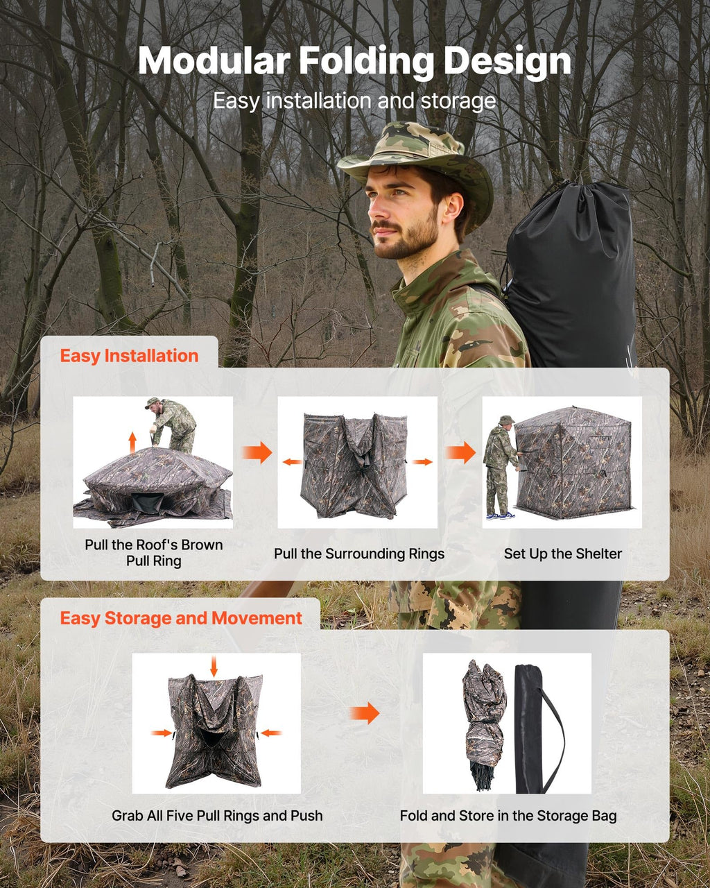 Vevor Hunting Blind, 6-7 Person Ground Blinds With Carrying Bag, Portable Camouflage Tent, Reinforced Durable Concealed Shelter