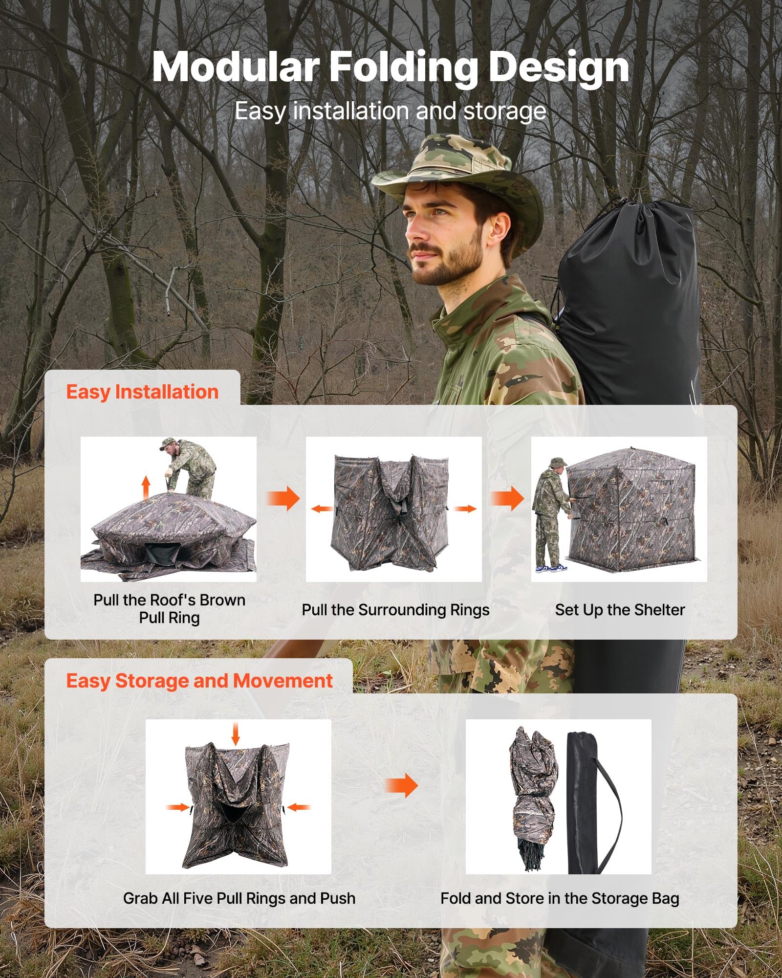 Vevor Hunting Blind, 6-7 Person Ground Blinds With Carrying Bag, Portable Camouflage Tent, Reinforced Durable Concealed Shelter