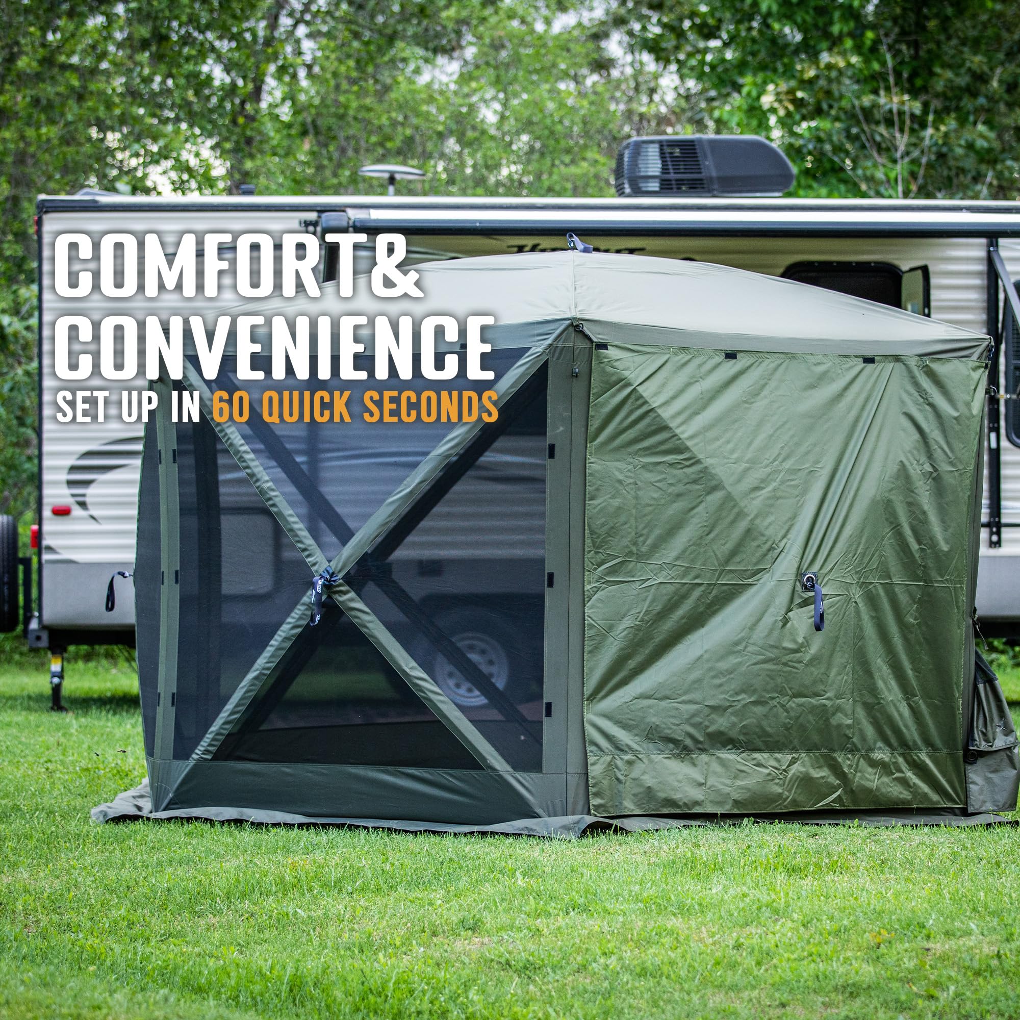 Clam Pop Up Screen Tent, Outdoor Camping Gazebo Canopy, Escape, 11.5', Green - Heavy-Duty Portable Screened Shelter With Netting