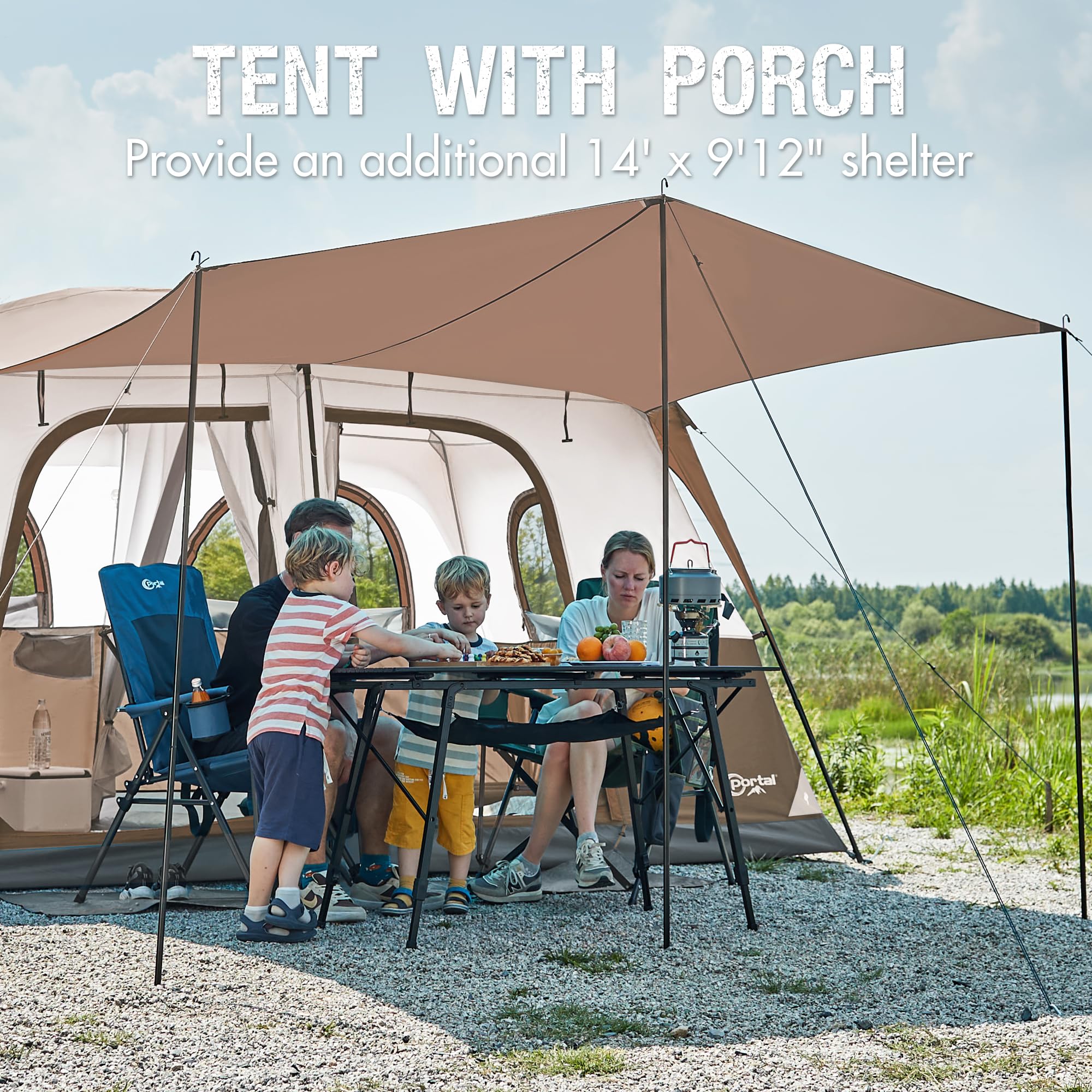 Portal 8 Person Tents for Camping, Easy Setup Cabin Tent with Large Porch, 2 Room, Waterproof Family Camping Tent for Outdoor Ca