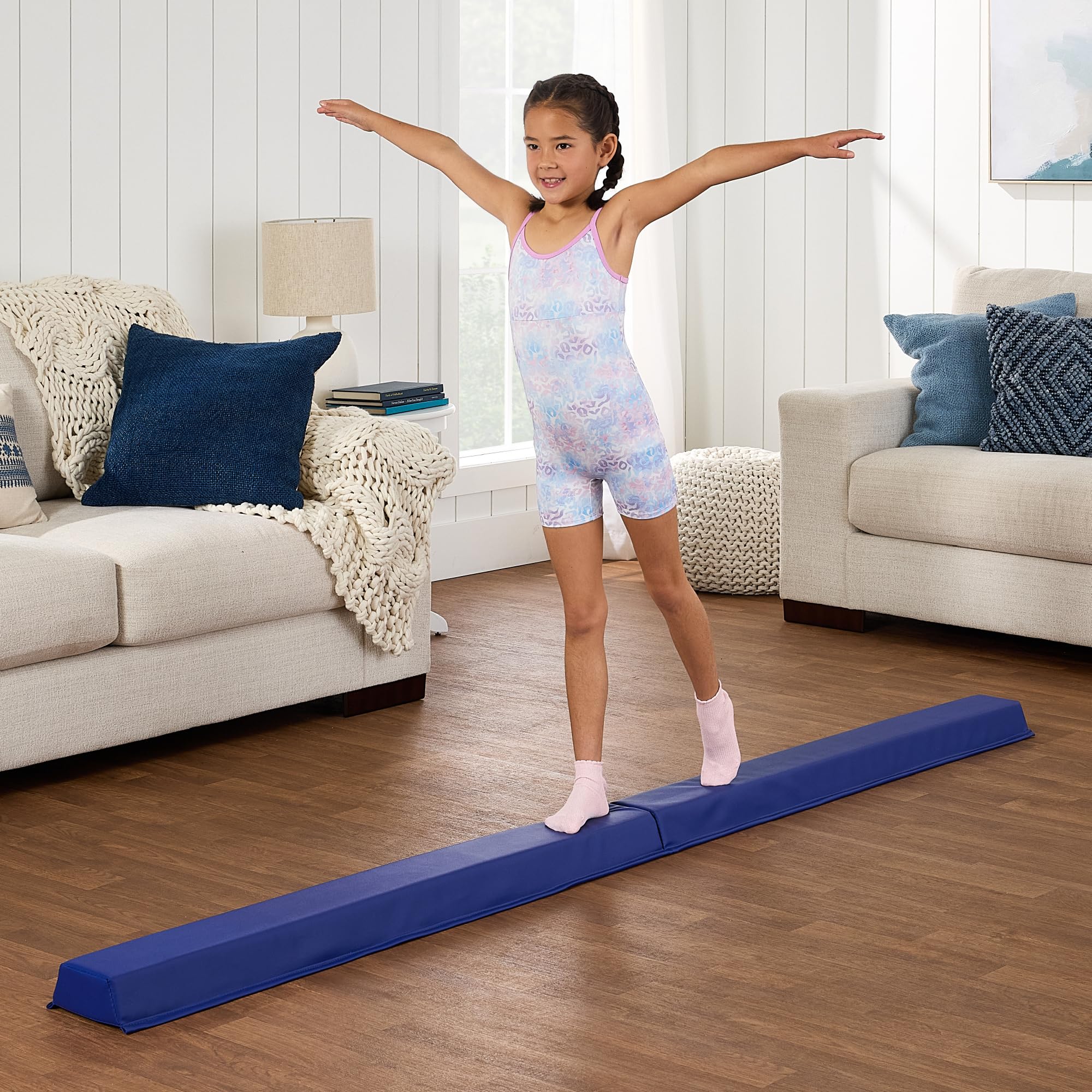 Best Choice Products 8Ft Folding Floor Balance Beam 2-Panel For Gymnastics Practice, Exercise - Royal Blue