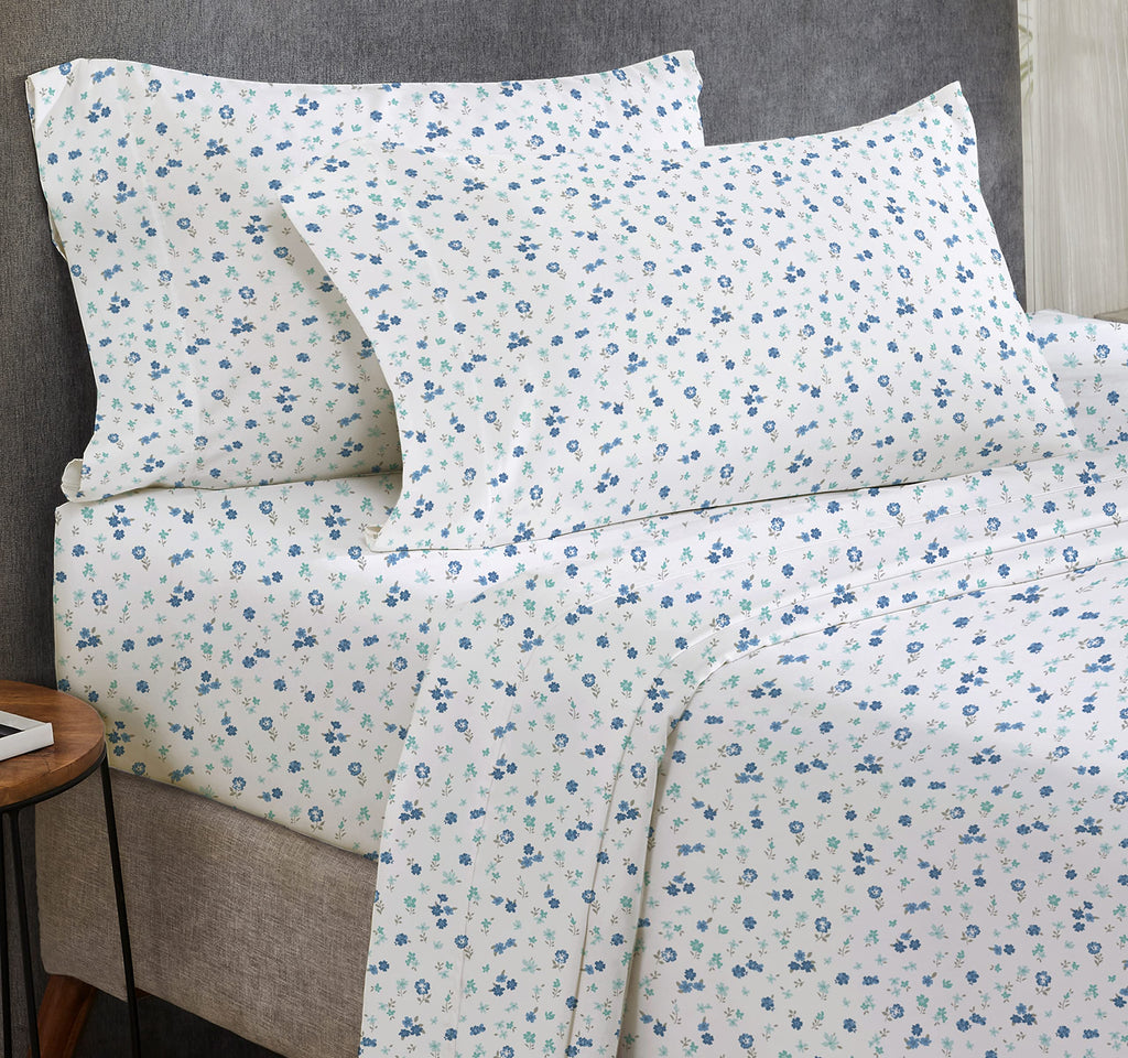 California Design Den Floral Sheets Pattern Full Sheet Set, Luxury 400 Thread Count 100 Cotton Sheets, 4 Pc Deep Pocket Full She