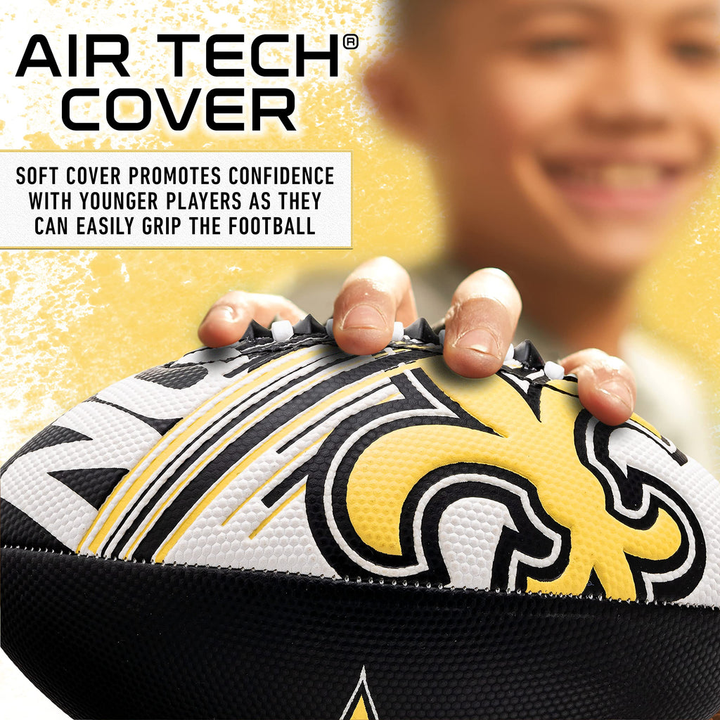 Franklin Sports Nfl New Orleans Saints Football - Youth Mini Football - 8.5'' Junior Size Ball - Spacelace Easy Grip Texture- Pe