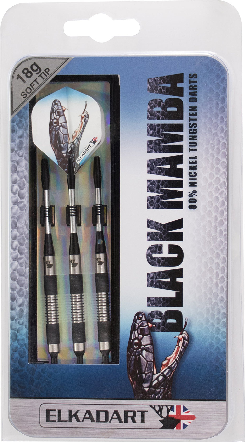 Elkadart Black Mamba 80% Tungsten Soft Tip Darts With Storage/Travel Case, 18 Grams