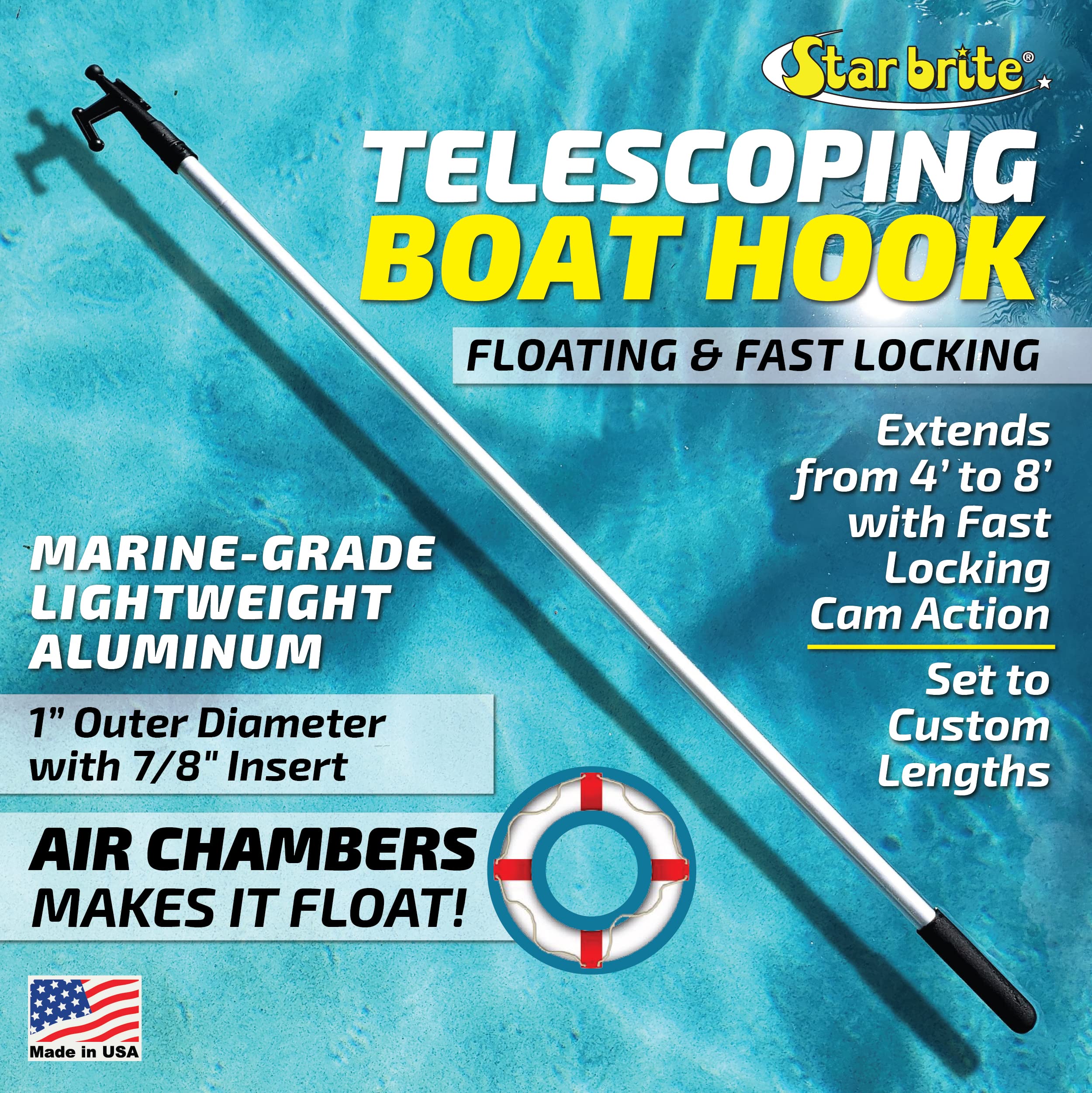 Star Brite Extending Boat Hook - Telescoping, Floating, Multi-Purpose - Extends From 4.5 Ft. (137 Cm) To 8 Ft. (243 Cm) (040609)