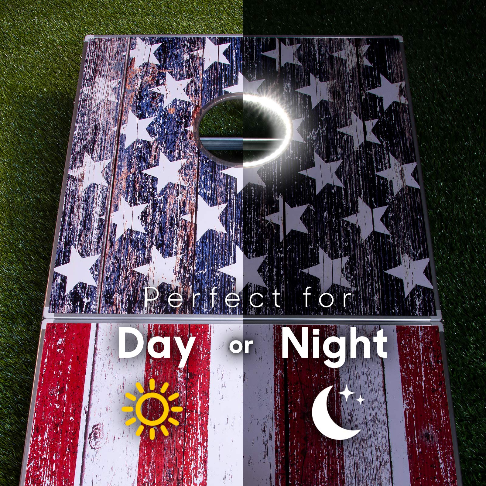 Gosports Led American Flag Cornhole Set, Regulation Size