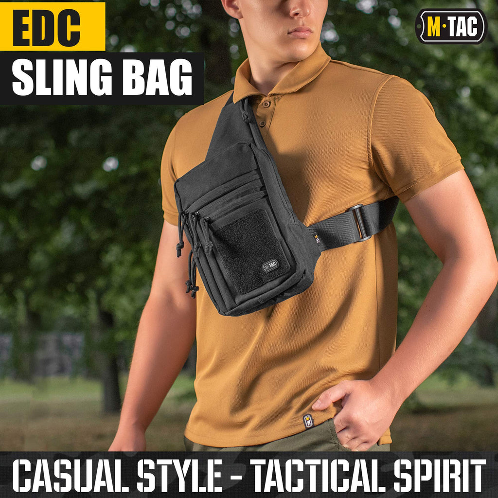 M-Tac Sling Bag for Men & Women - EDC Shoulder Pack - Crossbody Tactical Chest Bag - Everyday Tactical Gear (Black Loop Panel)