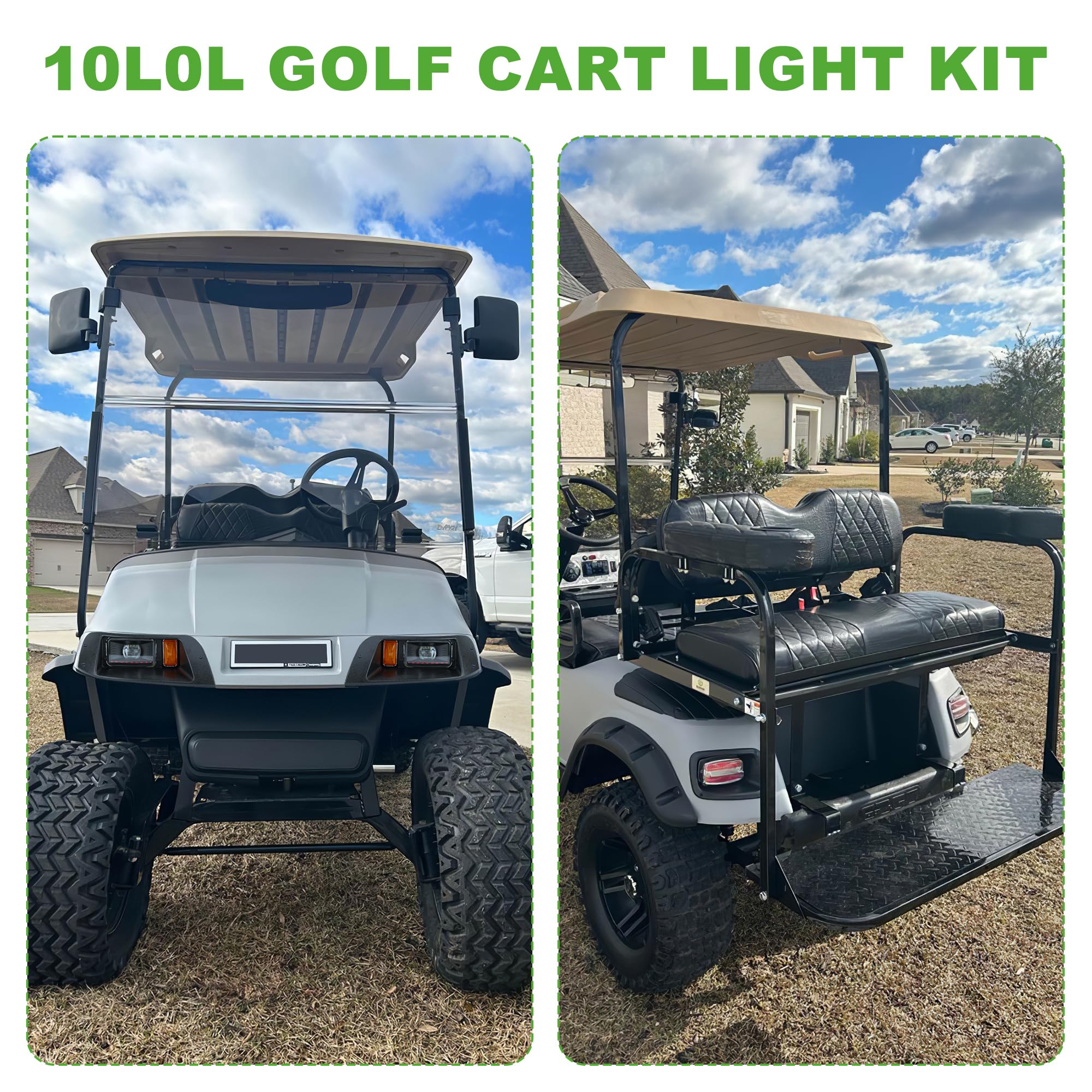 10L0L Golf Cart Headlight Kits For 1996-2013 Ezgo Txt Carts (12V-48V), With Tail Lights, Turn Signals Kits, Brake Lights And Saf