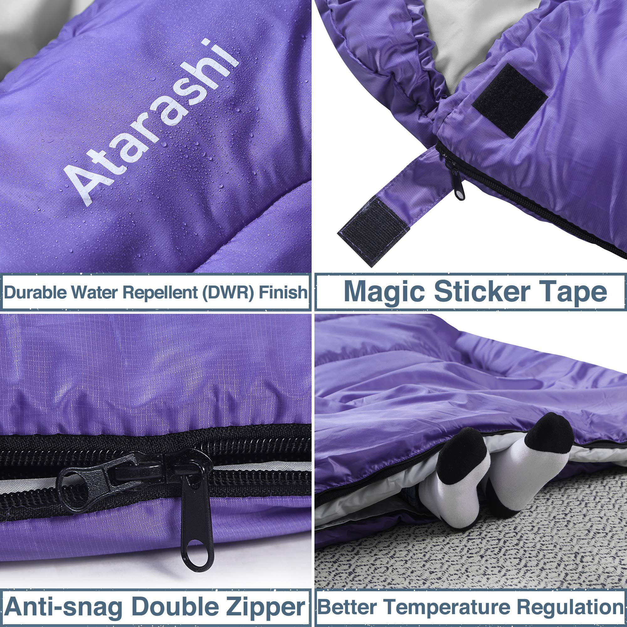 Atarashi Wide Sleeping Bags For Adults, Womens Sleeping Bags For Camping, Hiking And Outdoors, 3-4 Seasons Warm Cold Weather, Li