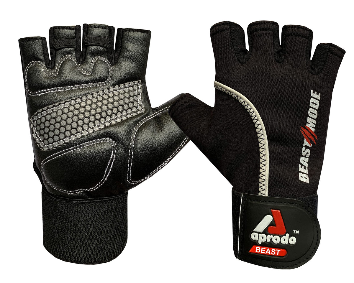 Aprodo BeastFitness Training and Workout Weight Lifting Gym Gloves, with Wrist Support, Unisex, Free Size (Black White)