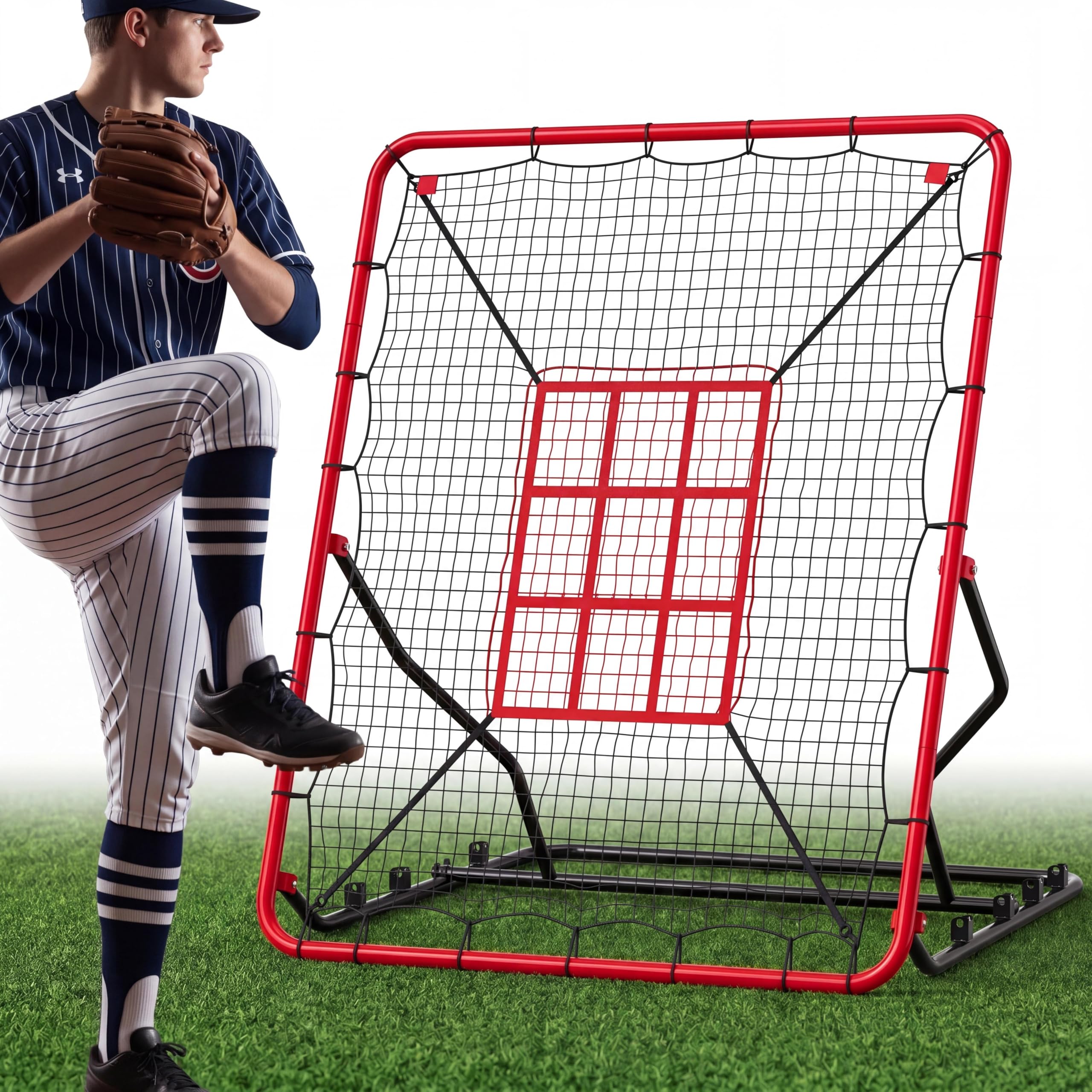 Garvee Baseball Rebounder Net 4x4.5Ft, 5 Adjustable Angles Pitching & Batting Trainer, Heavy Duty UV-Resistant Bounce Back Net, 