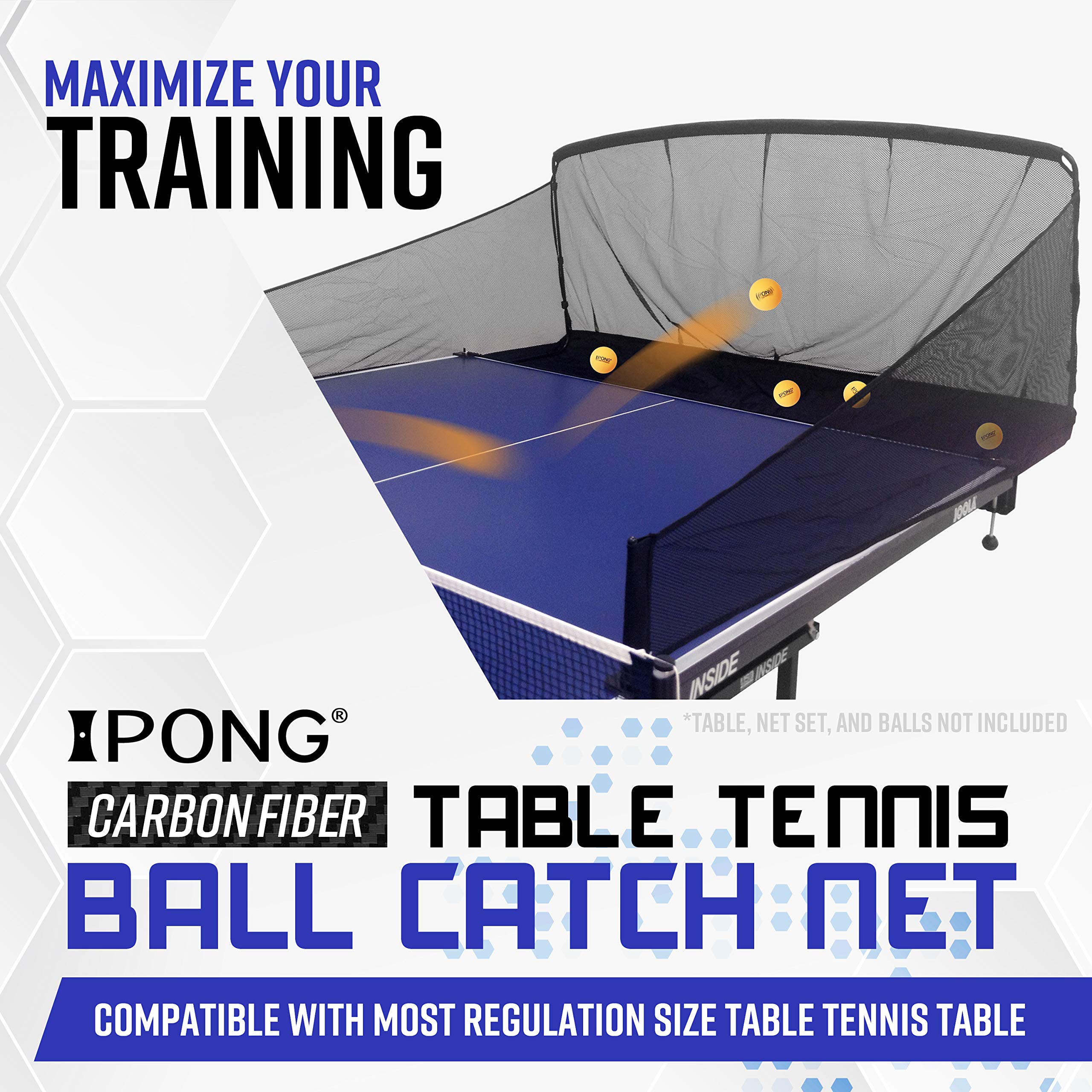 Ipong Carbon Fiber Table Tennis Ball Catch Net - Practice Net Attaches To Ping Pong Table For Ball Collection During Table Tenni