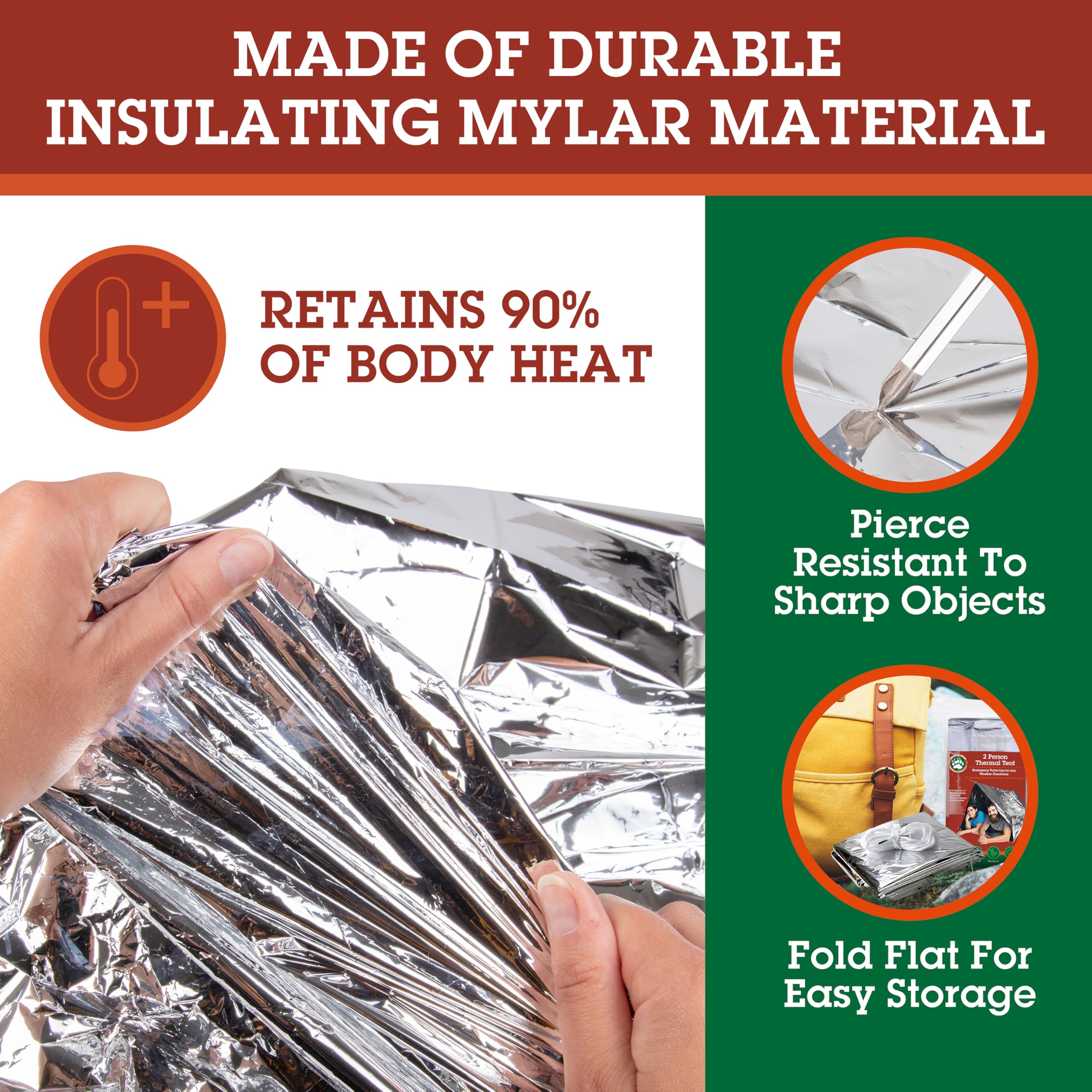 Emergency Thermal Tent- Reflective Mylar Survival Shelter- Xl Size Waterproof Tube Tent Retains Heat And Fits 2 Adults In All We