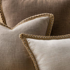 Phantoscope Pack Of 2 Farmhouse Decorative Throw Pillow Covers Burlap Linen Trimmed Tailored Edges Beige 18 X 18 Inches, 45 X 45