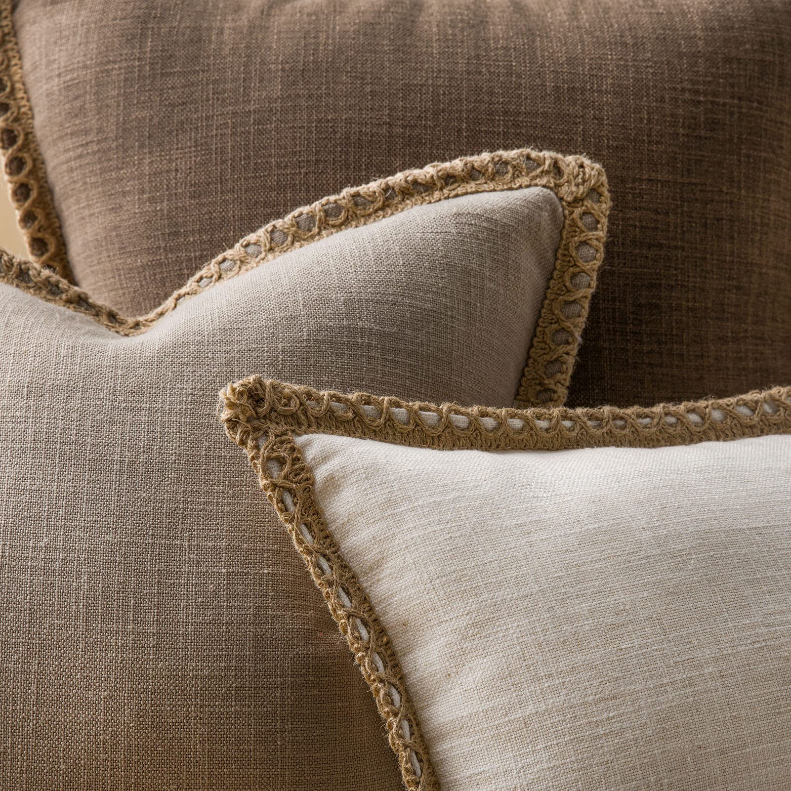 Phantoscope Pack Of 2 Farmhouse Decorative Throw Pillow Covers Burlap Linen Trimmed Tailored Edges Beige 18 X 18 Inches, 45 X 45
