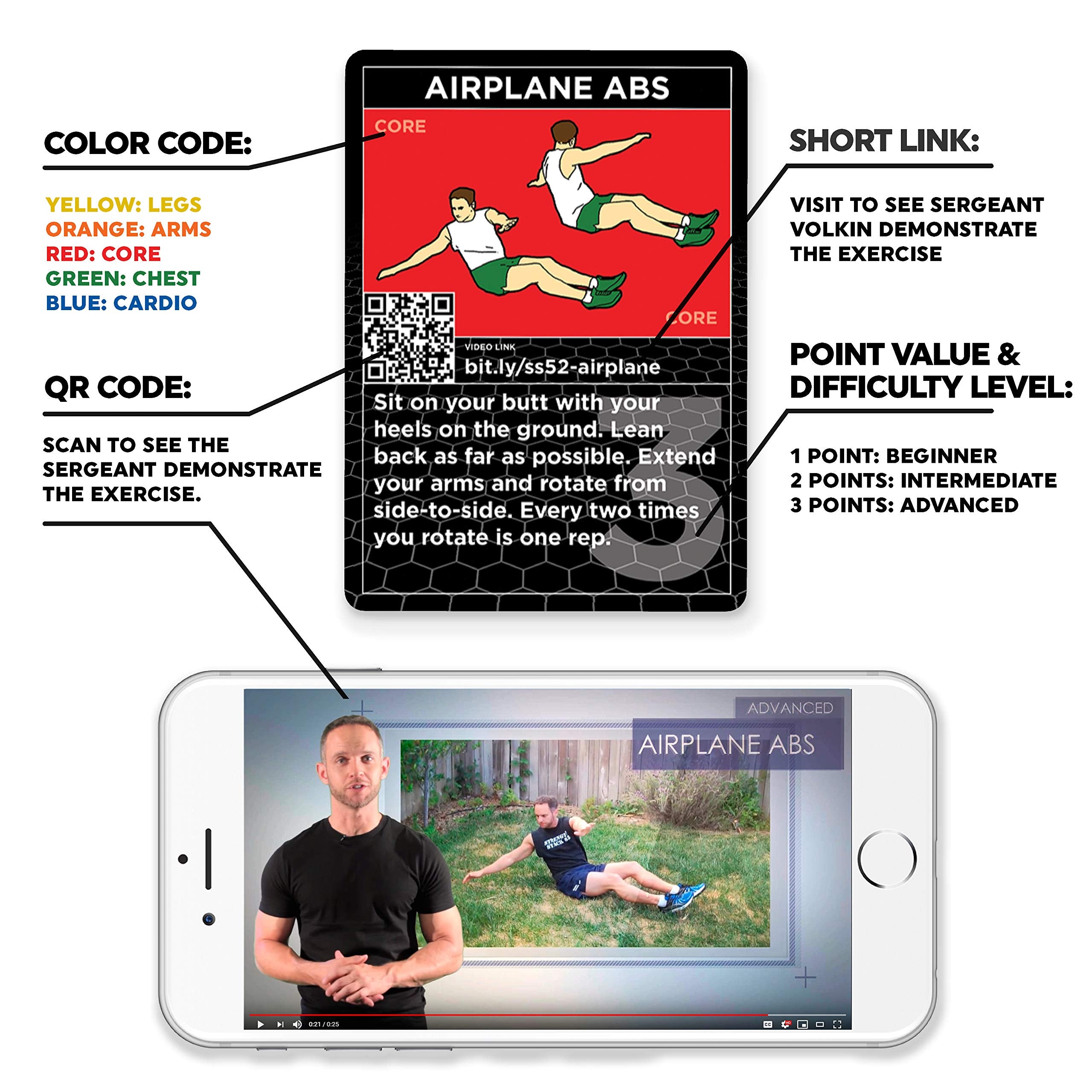 Stack 52 Hiit Interval Workout Game. Designed By Military Fitness Expert. Video Instructions Included. Bodyweight Exercises, No