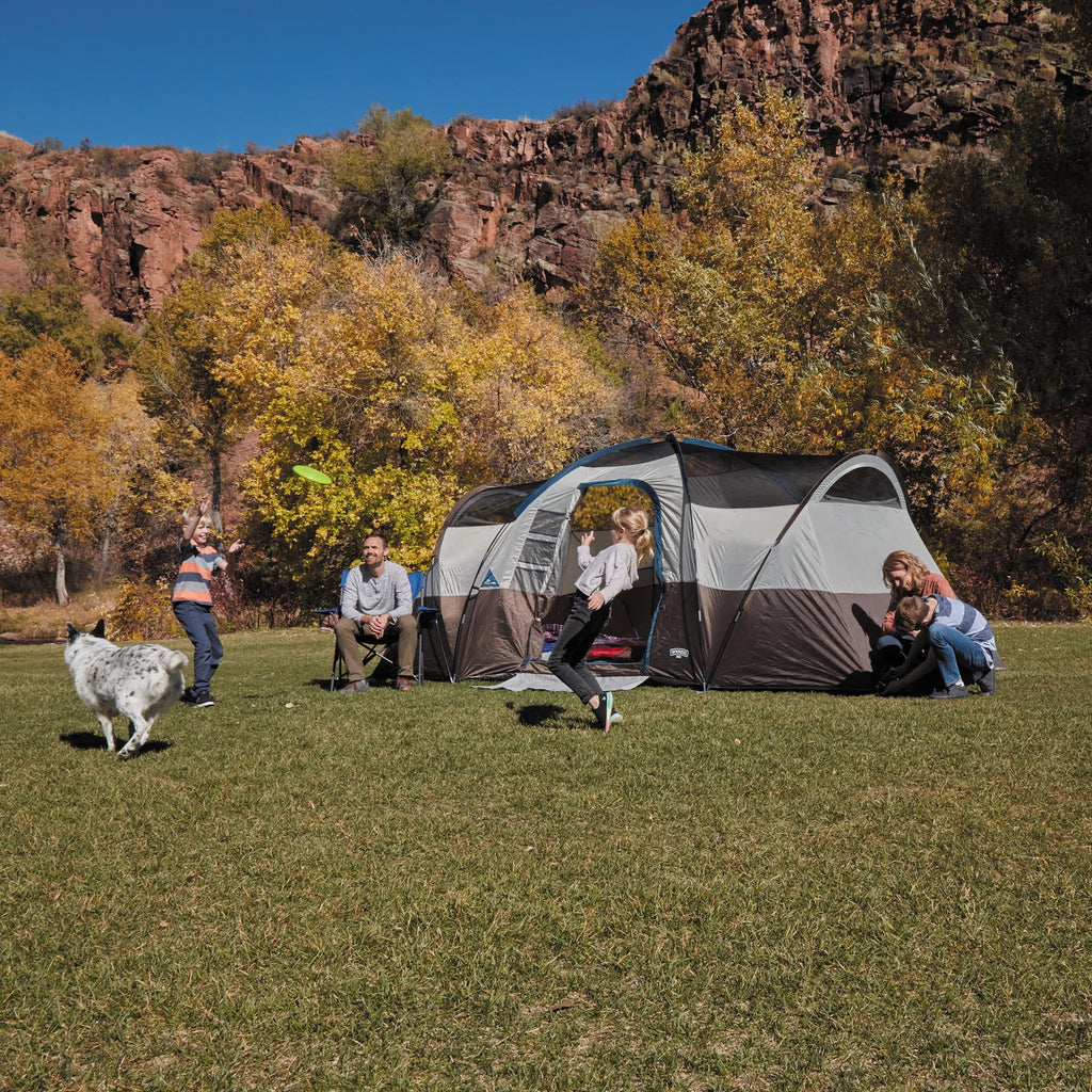 Wenzel Aspen Hills 8P Camp Cabin Tent - Huge 8 Person Car Camping Shelter, Fits 3 Queen Airbeds, 4 Windows, Waterproof Fly, 10 Y