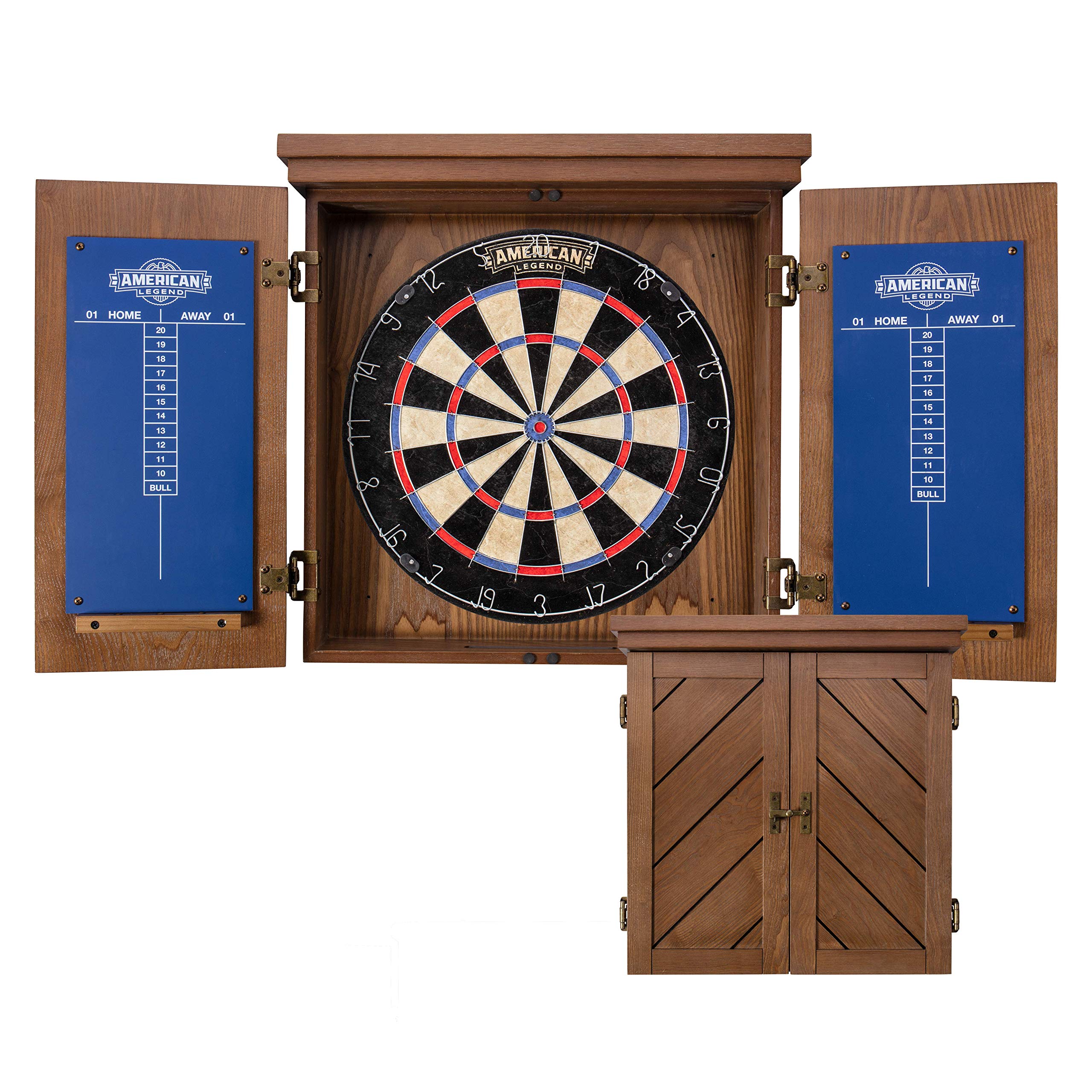 American Legend Charleston Solid Wood Bristle Dartboard Cabinet Set - Includes 18Dartboard And 6 Steel Tip Darts