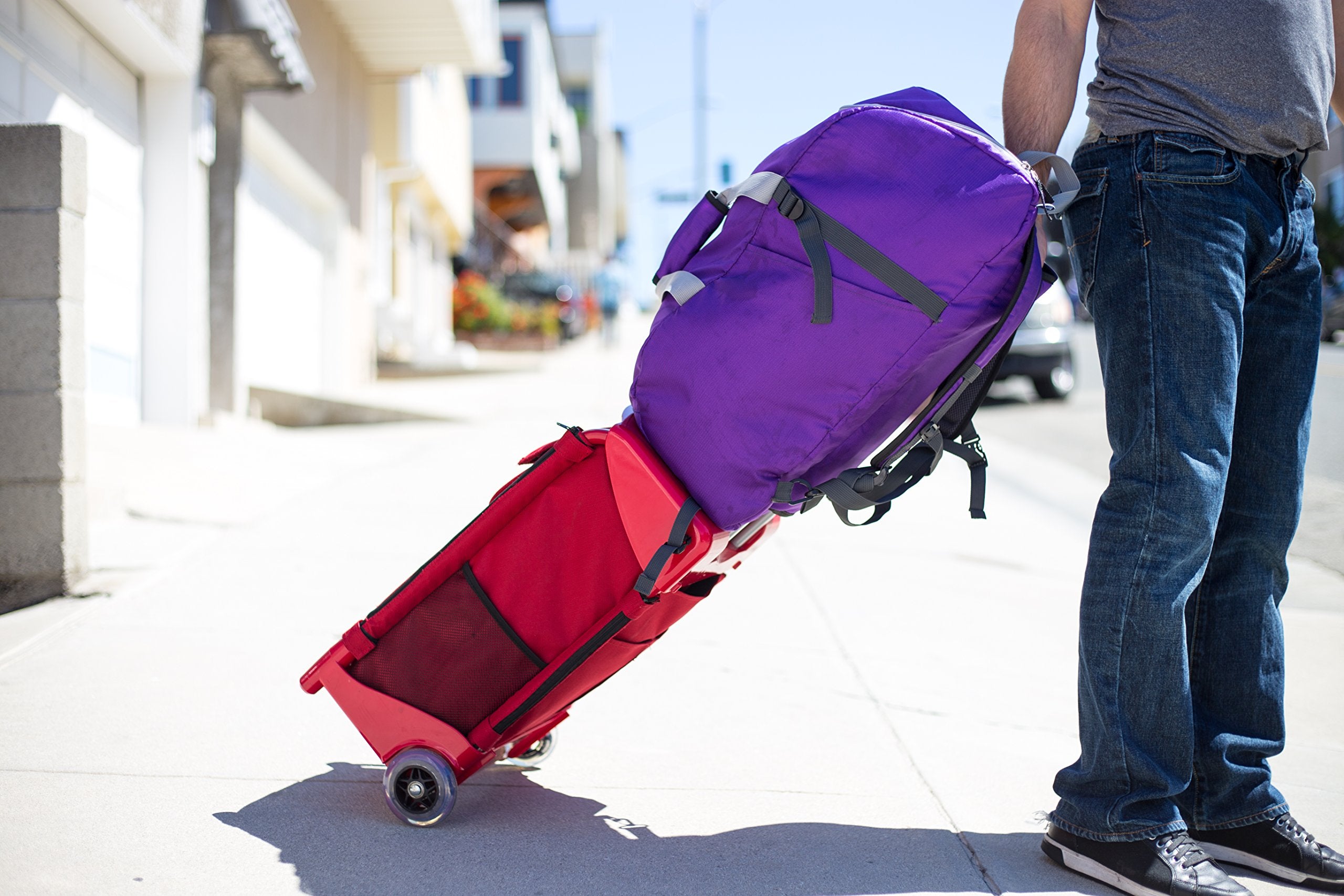 Dbest Products Smart Backpack, Purple And Grey 4-1 Rolling Backpack Luggage Duffel Gym Bag Removable Dolly Laptop Tablet Pocket