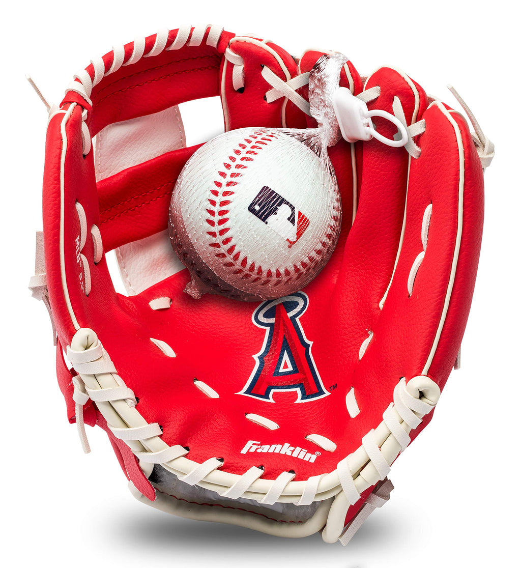 Franklin Sports Mlb Youth Teeball Glove + Foam Ball Set - Kids Los Angeles Angels Baseball + Teeball Mitt And Ball - Perfect Fir