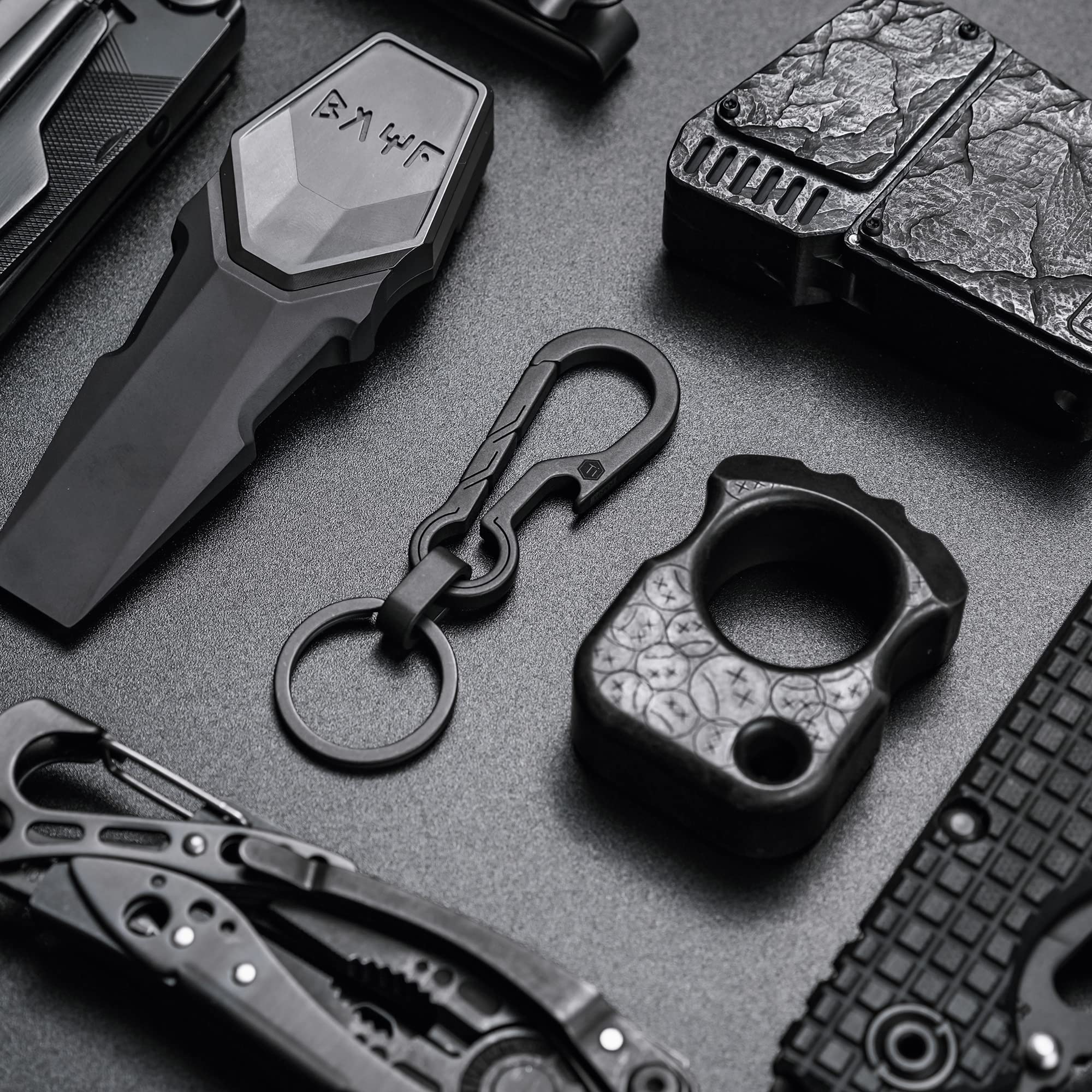 Keyunity Km01 Titanium Edc Keychain Clip With Bottle Opener, Quick Release Carabiner Key Ring Holder For Men (Pvd Black)
