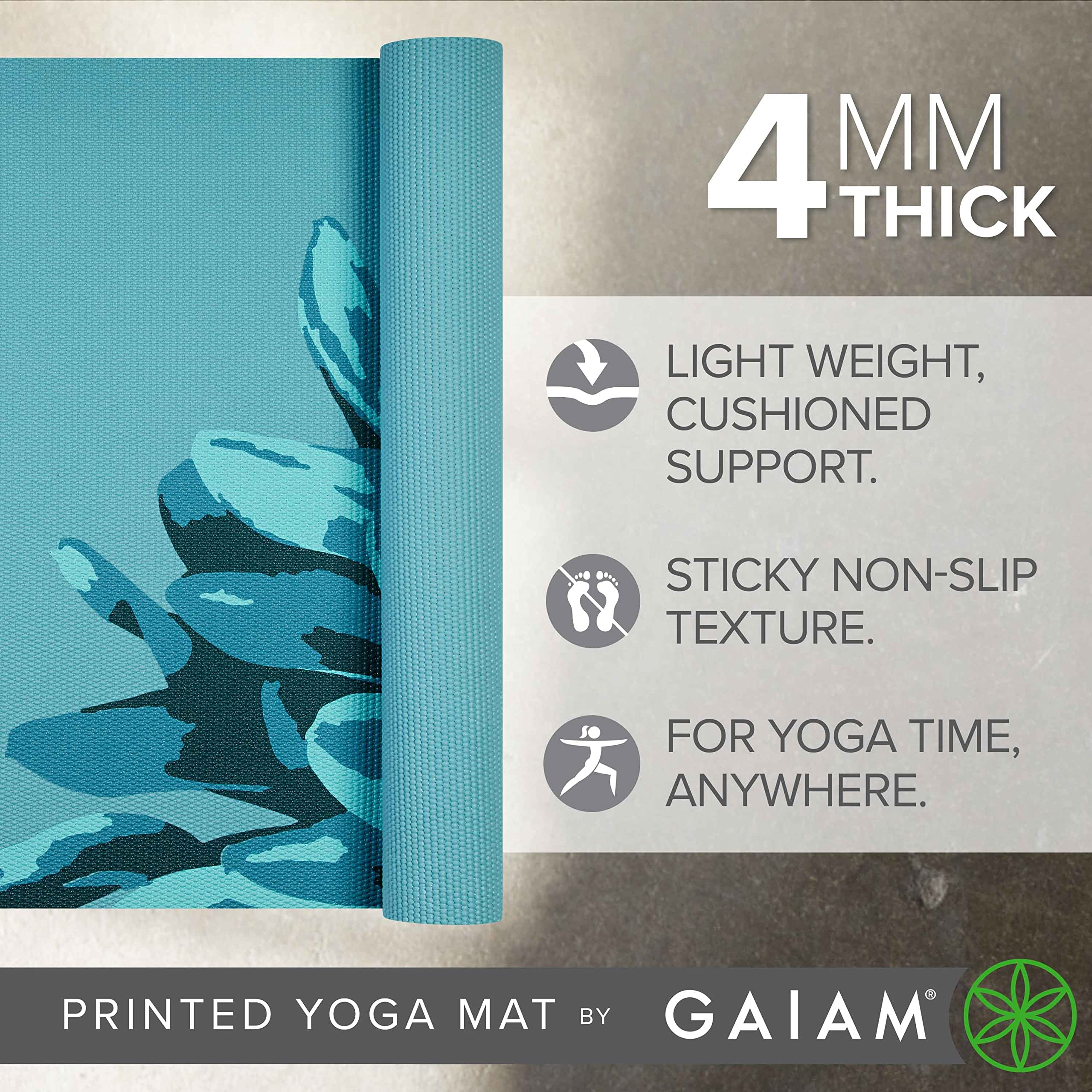 Gaiam Yoga Mat Classic Print Non Slip Exercise & Fitness Mat For All Types Of Yoga, Pilates & Floor Workouts, Vibrant Flourish,