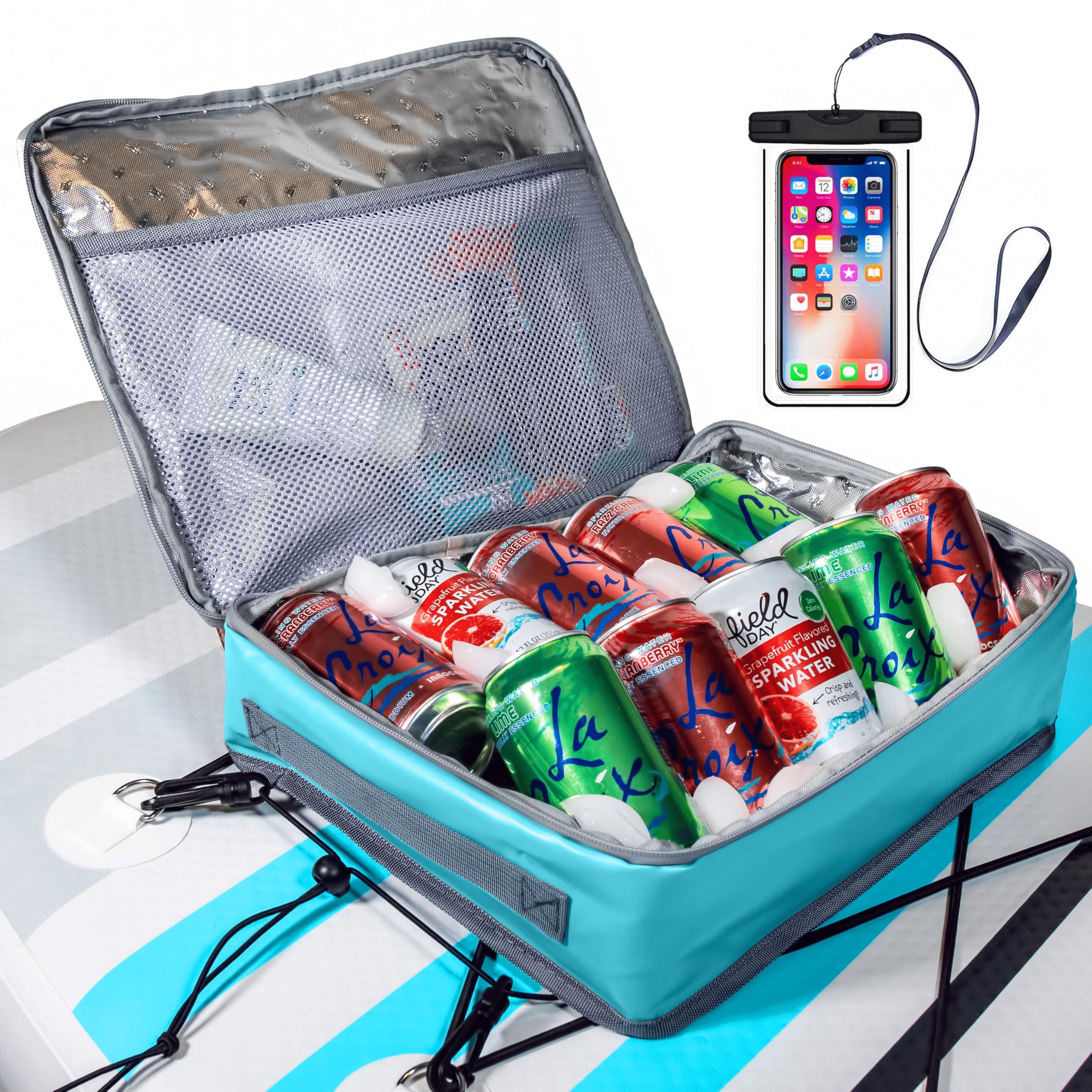 SUP-Now Paddle Board Accessories Cooler with Waterproof Phone Case - Essential SUP Accessories for Paddleboarding (Gray and Teal