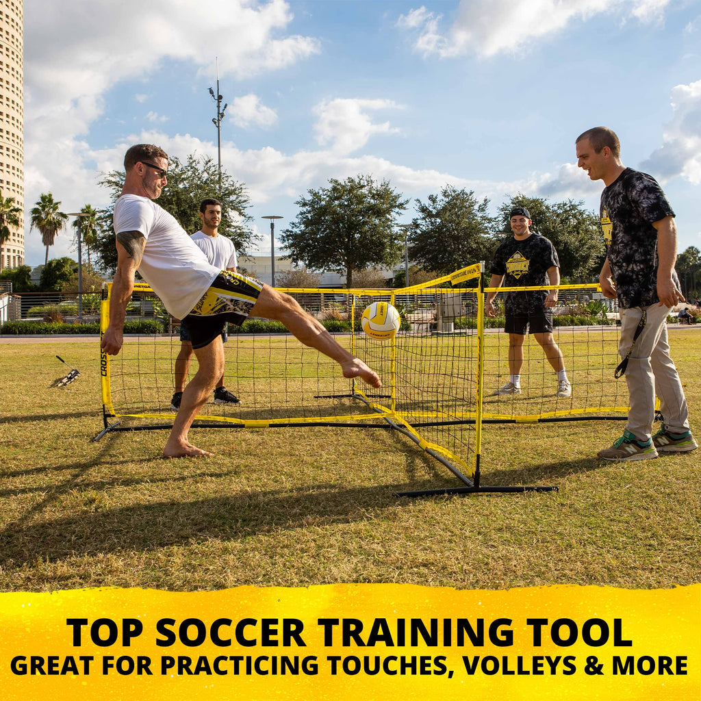 Crossnet Four Square Soccer Game - Outdoor Sport Games For Adults And Family - Soccer Tennis Nets For Backyard & Parks - Quick A